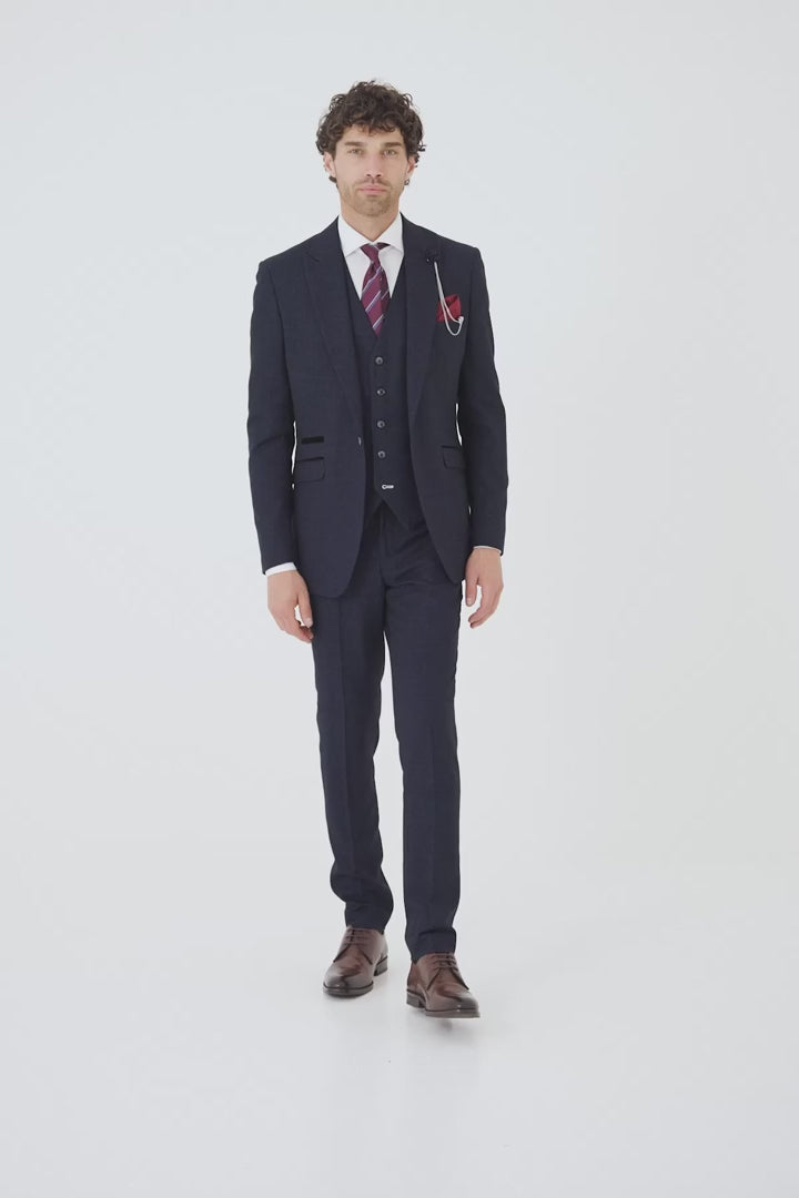 MENS CARIDI NAVY THREE PIECE SUIT