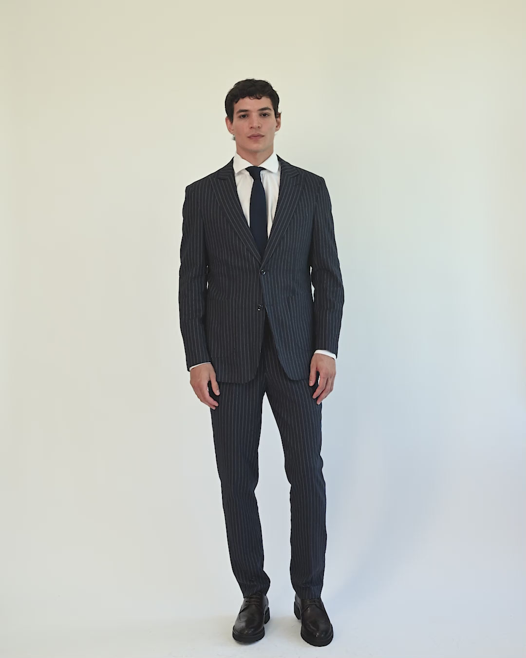 LLOYD - Tailored Mens Navy Pinstripe Linen 2 Piece Suit