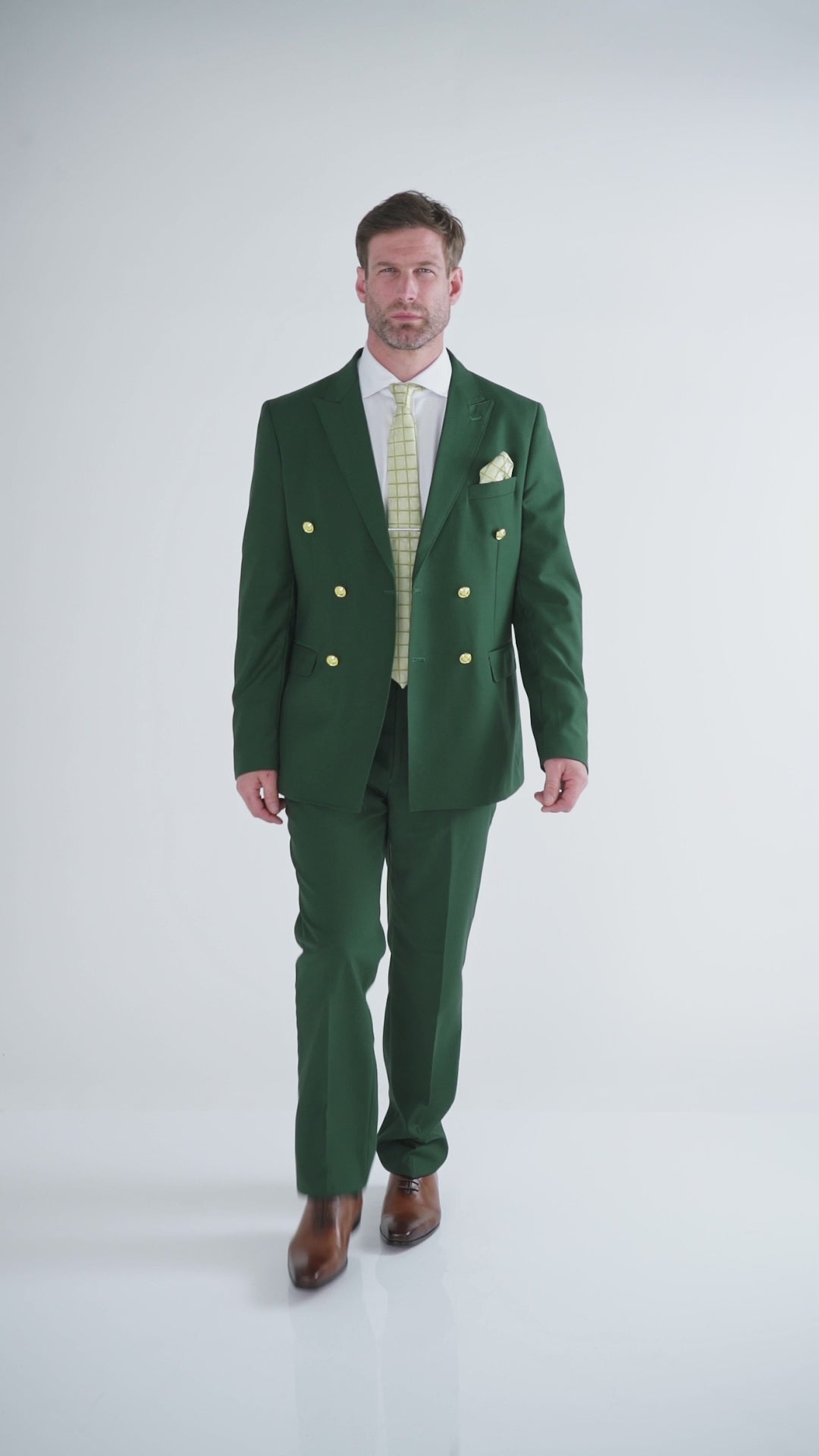 GRÜNE ZWEIREIHIGE JACKE MIT GOLDKNOPF