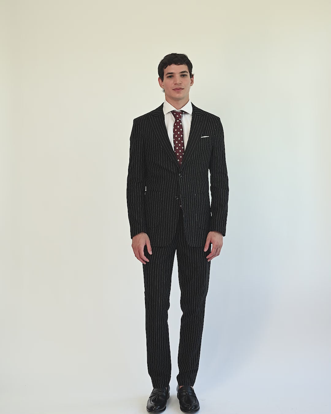 LLOYD - Tailored Mens Black Pinstripe Linen 2 Piece Suit