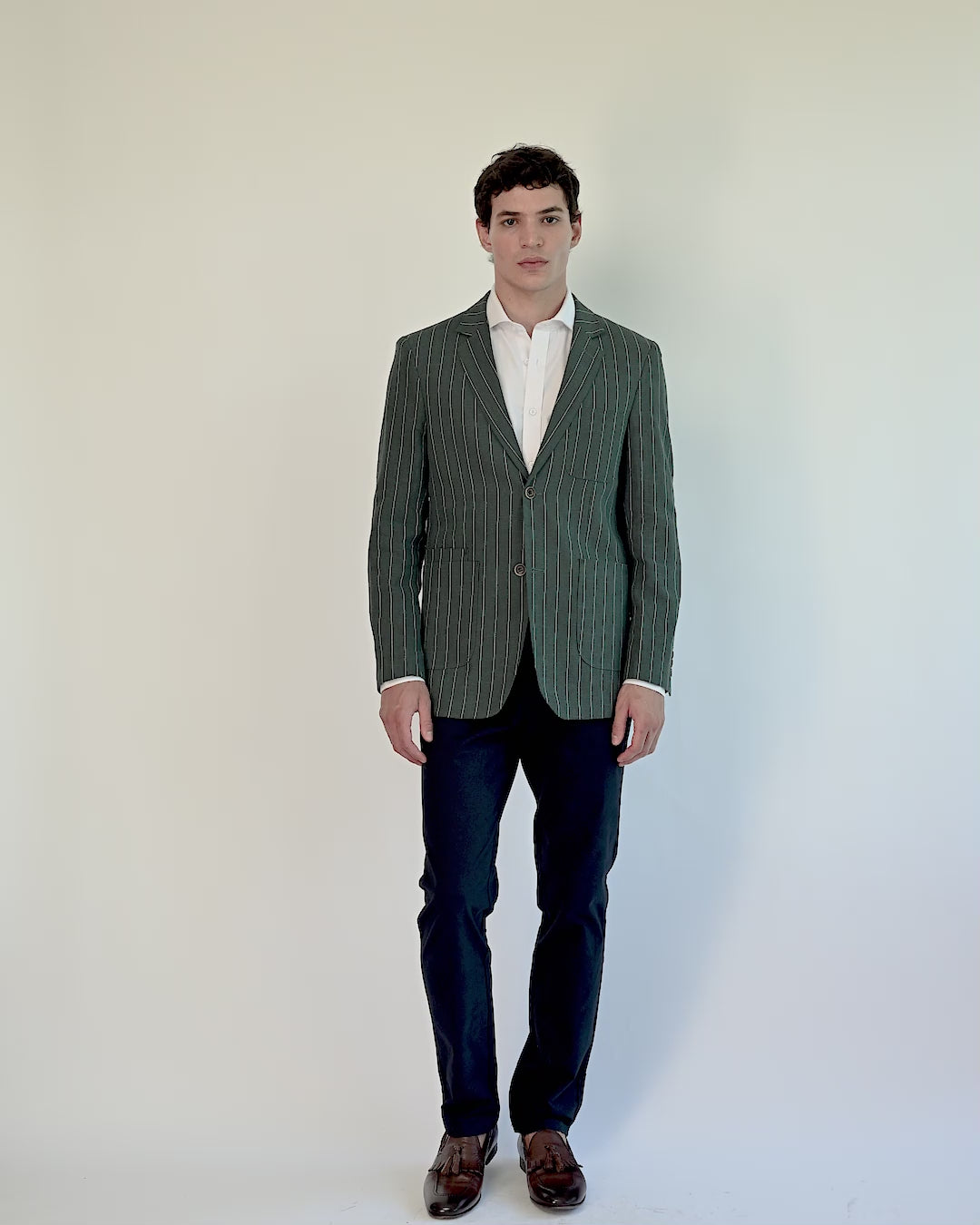 EDWIN - Green Tailored Pinstripe Linen Blazer