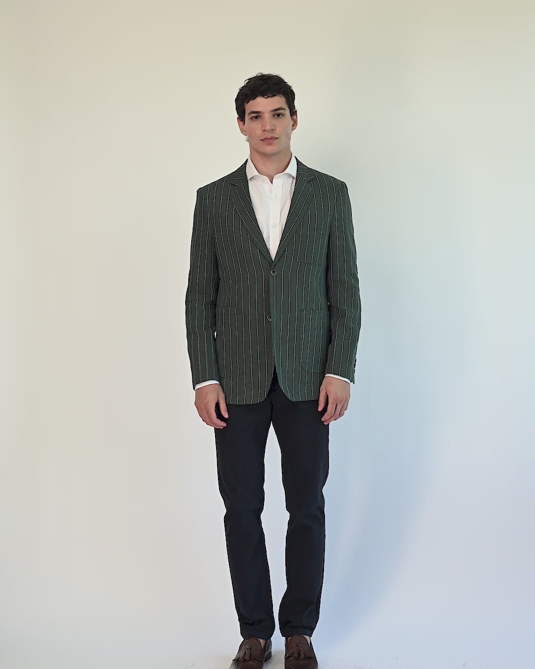 EDWIN - Green Tailored Pinstripe Linen Blazer