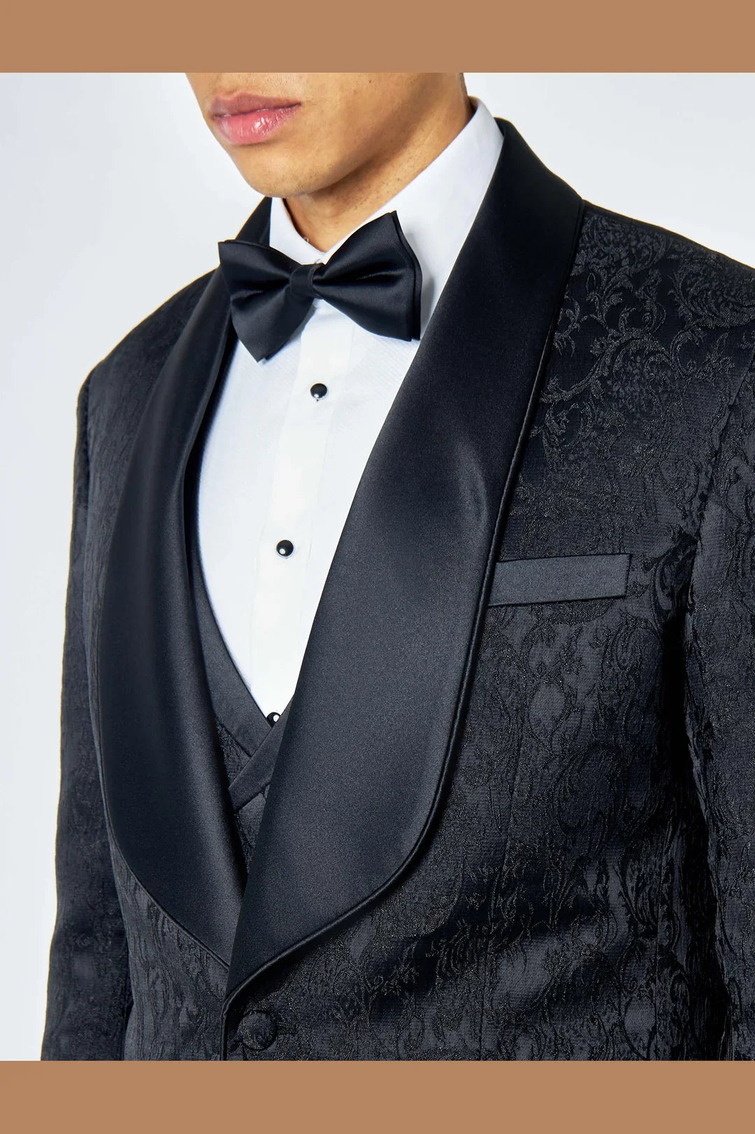Men's Louis Black Jacquard Single Breasted 5-Piece Tuxedo Suit Bundle