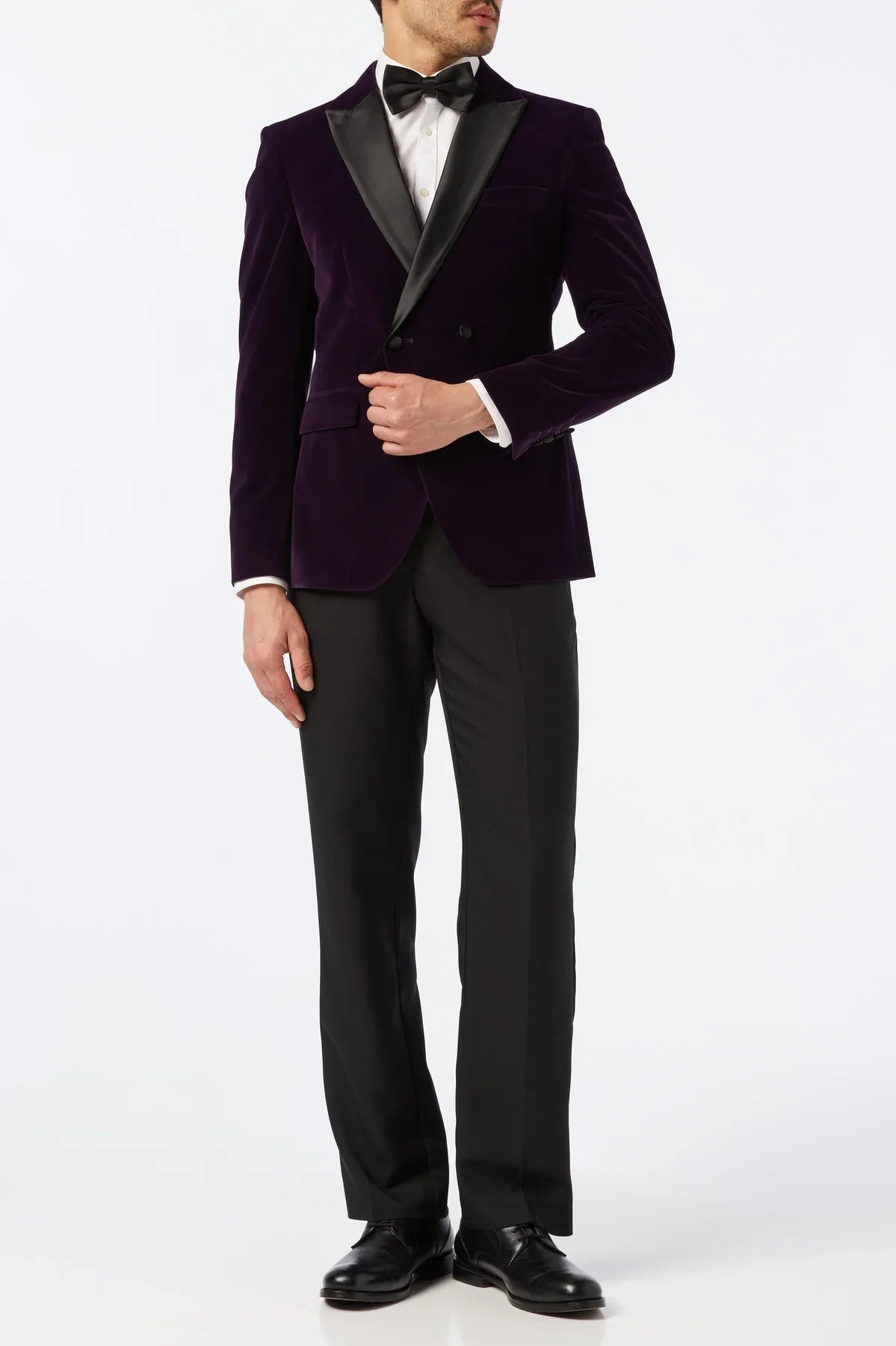 Men's Wills Purple Double Breasted Soft Velvet 4-Piece Tuxedo Suit Bundle