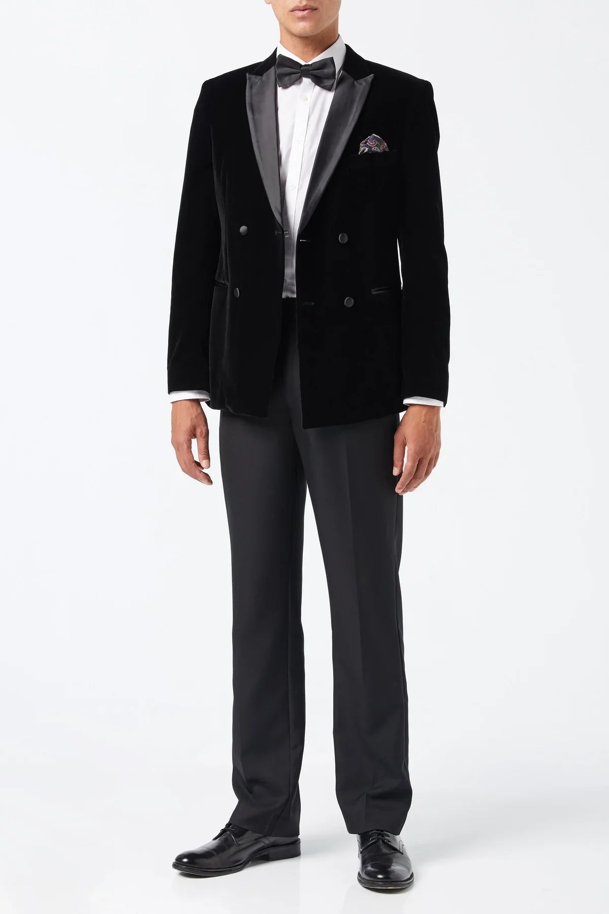 Men's Smith Black Double Breasted Velvet Tuxedo 4-Piece Suit Bundle