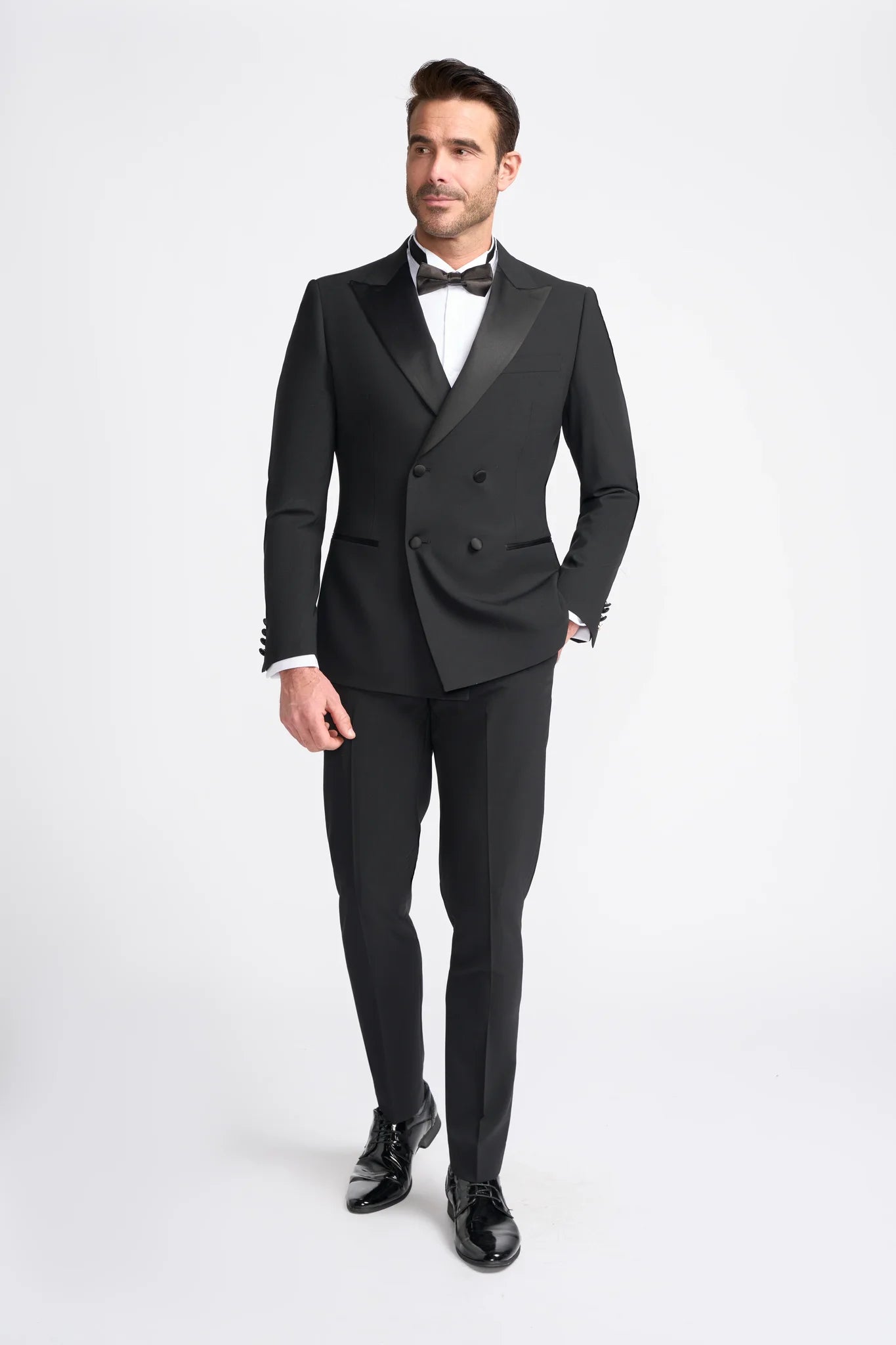 Aspen Black Double Breasted Wool Blend Tuxedo Suit Bundle
