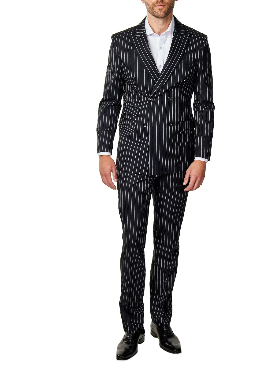 Men's Alfred Black Double Breasted Pinstripe 5-Piece Suit Bundle