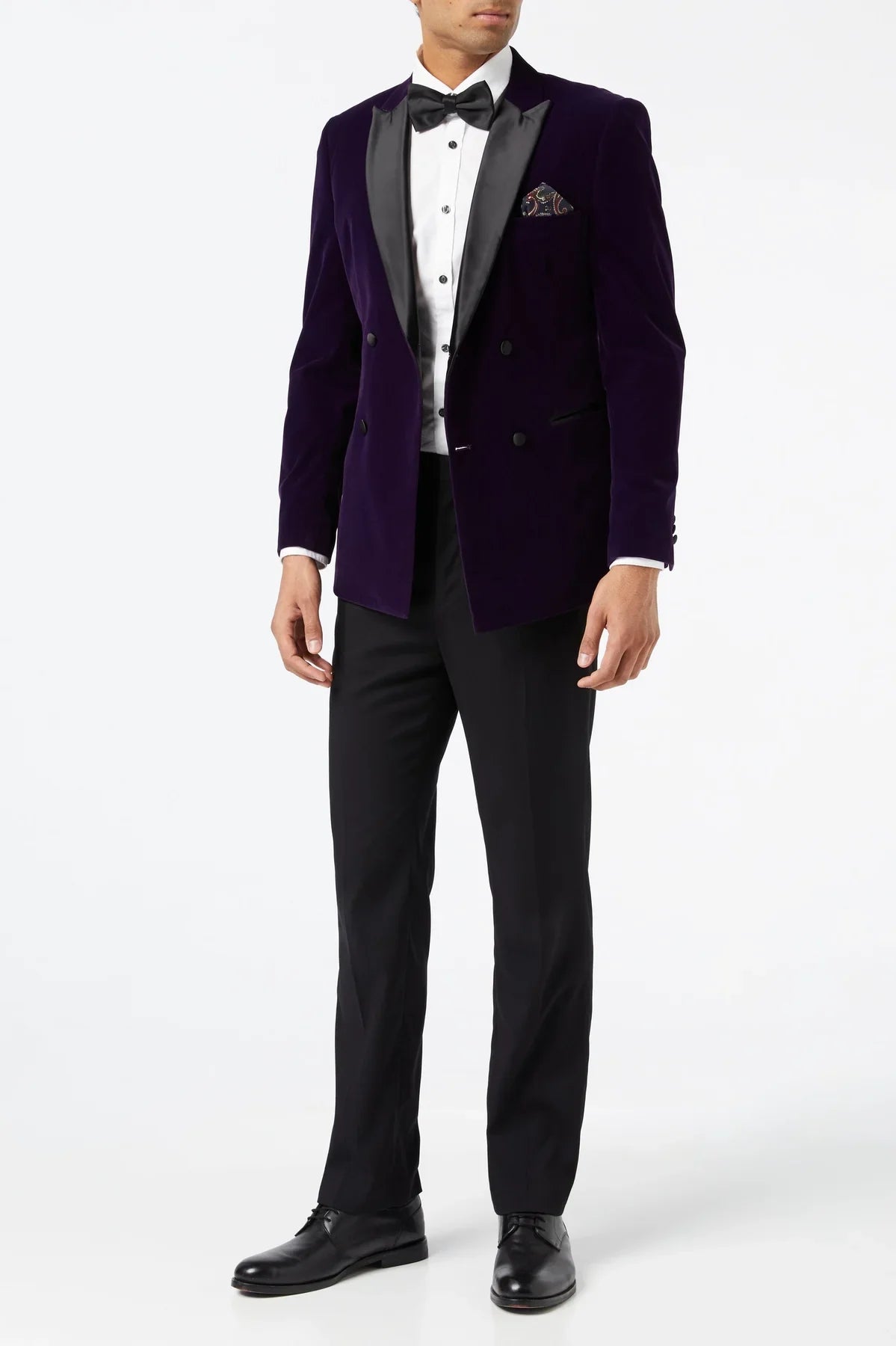 Men's Smith Purple Double Breasted Soft Velvet Tuxedo 4-Piece Suit Bundle