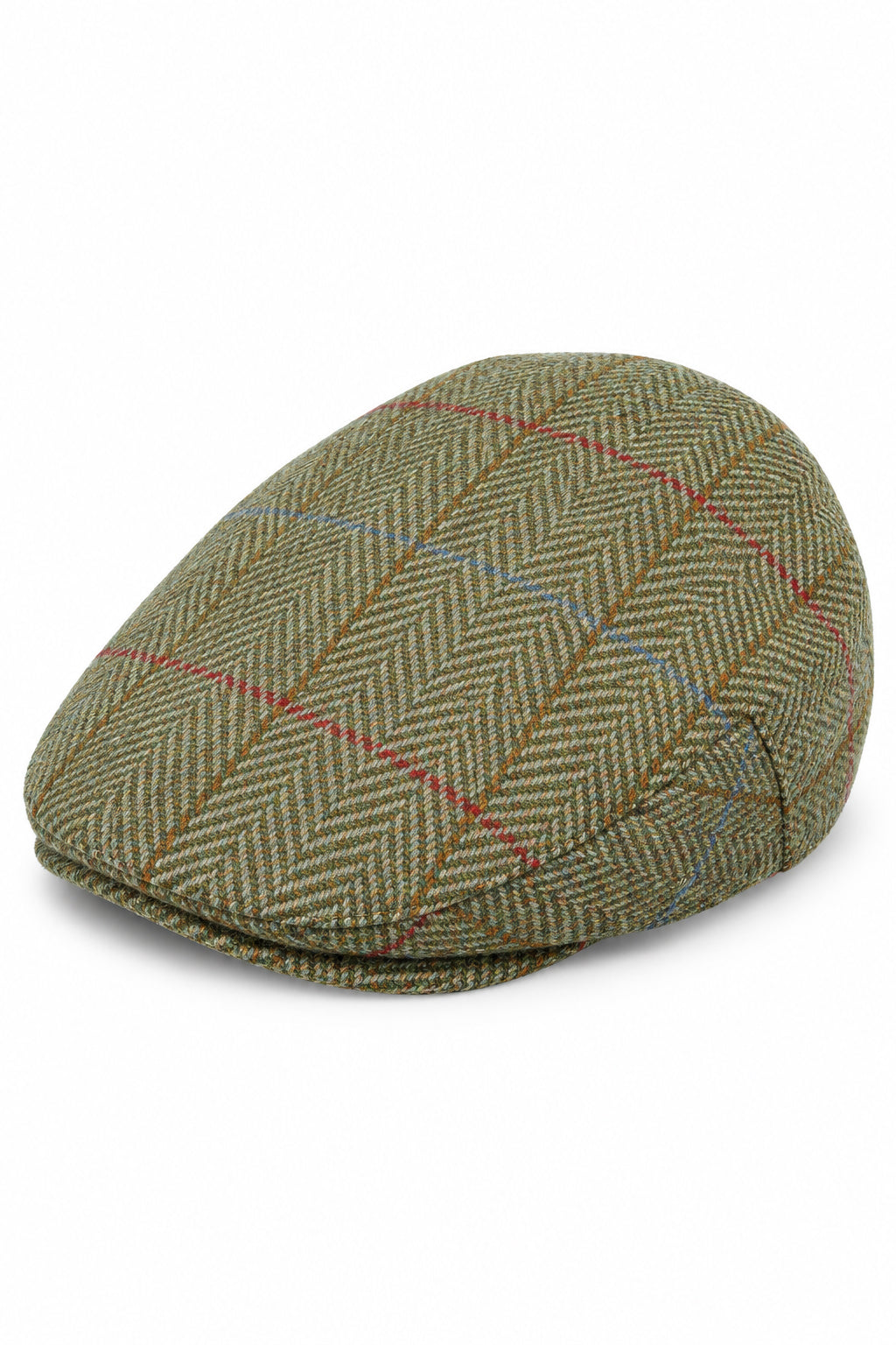 Men's Green Herringbone Tweed Flat Cap