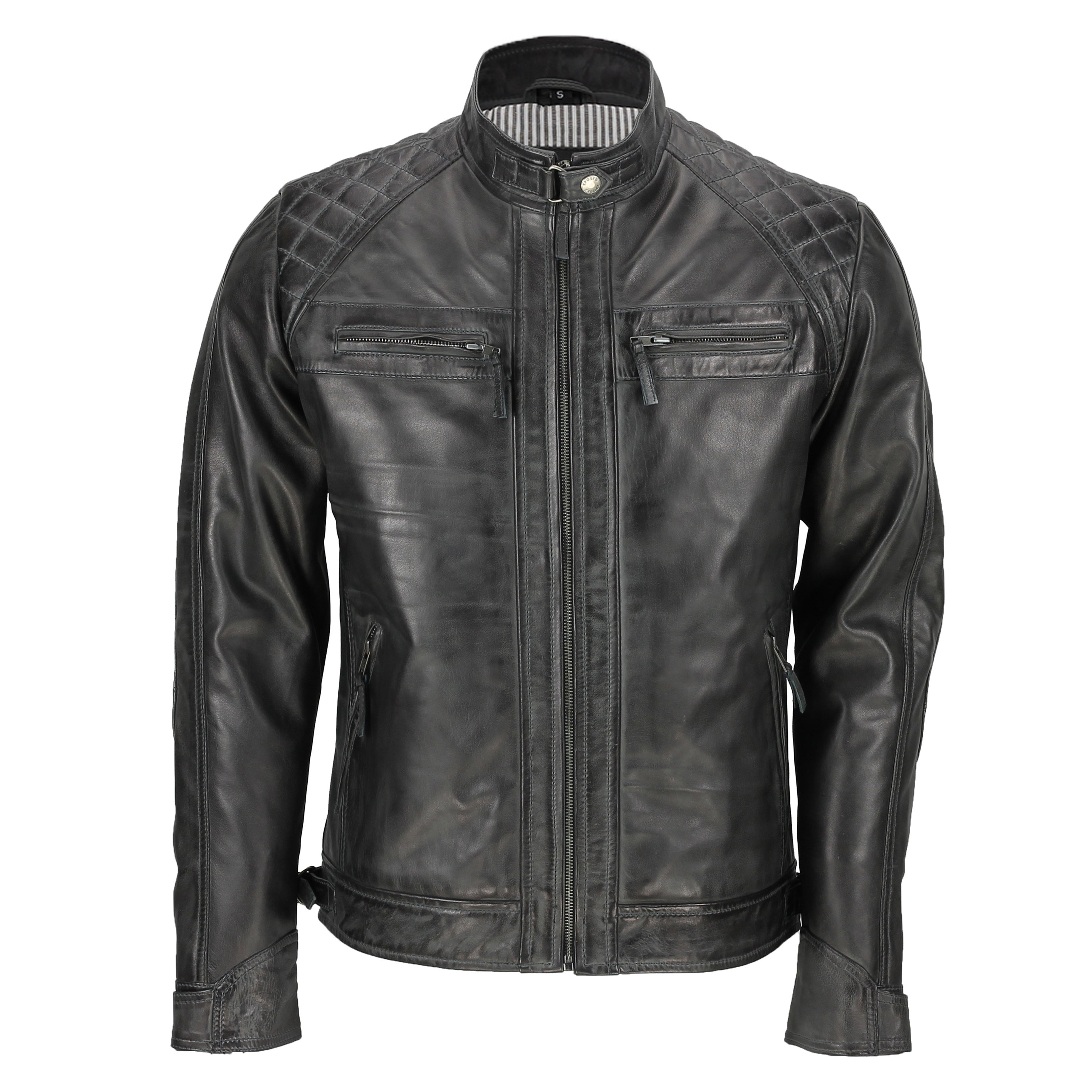 GREY BIKER LEATHER JACKET – XPOSED