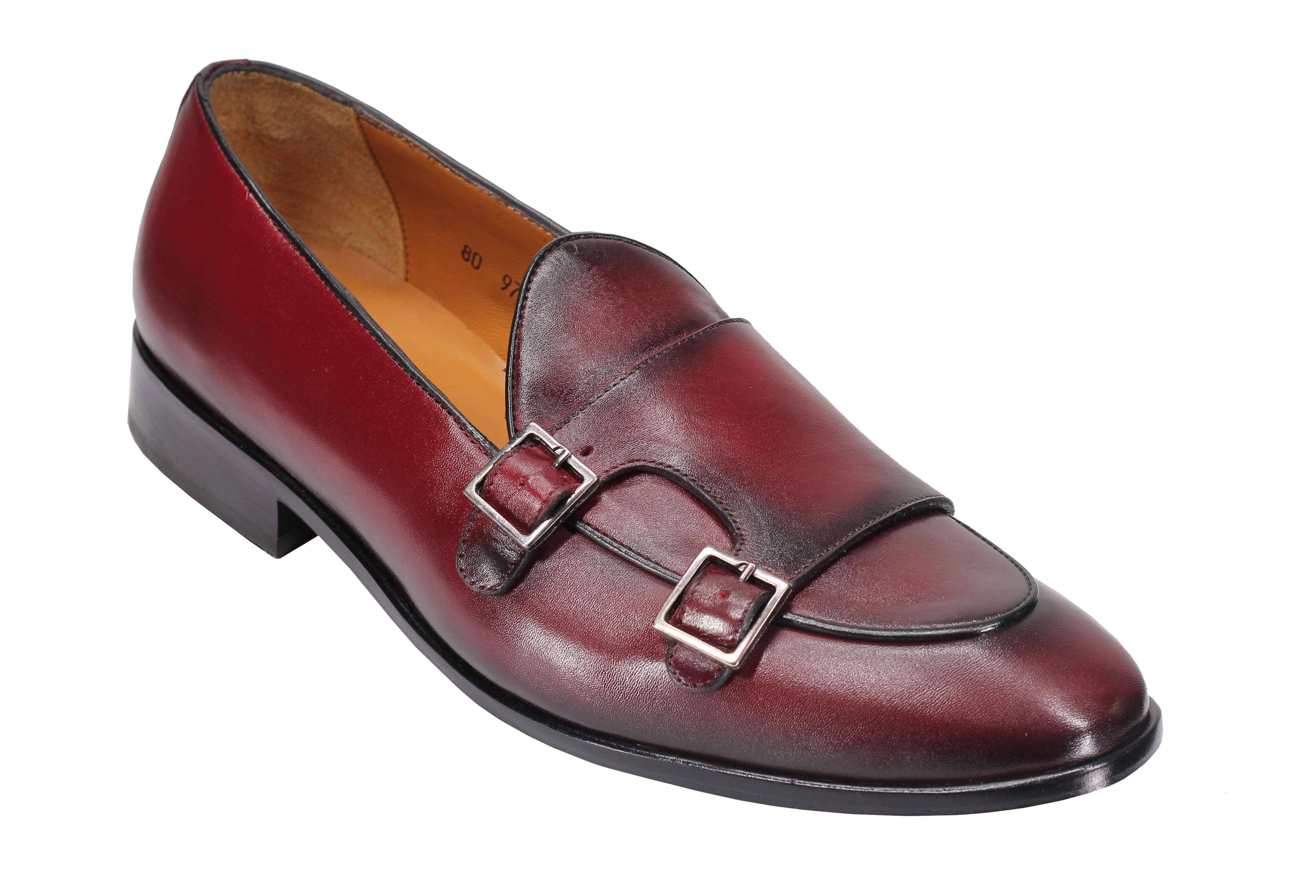 Real Leather Double Monk Shoes in Wine