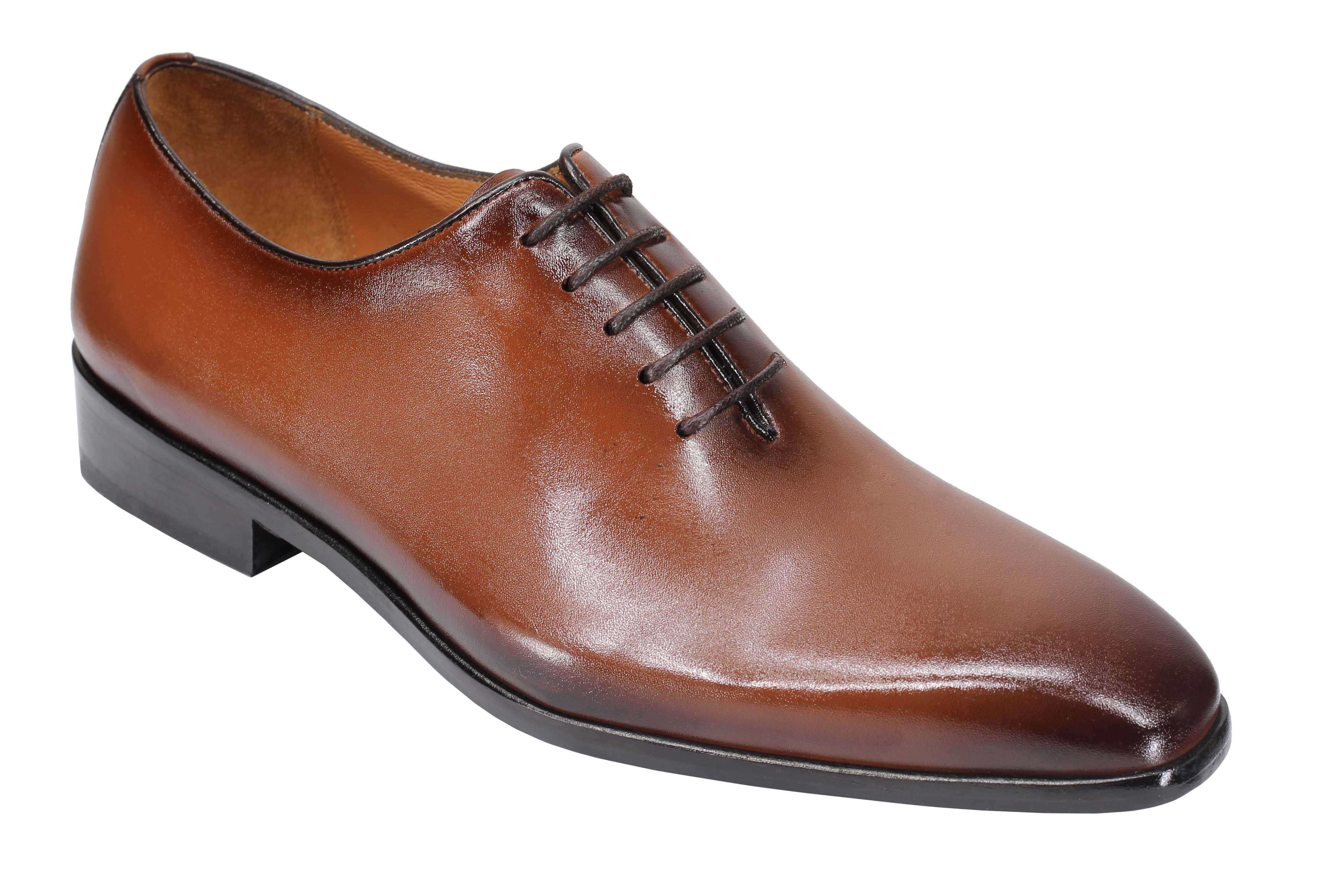 TAN CALF LEATHER WHOLECUT OXFORD LACE UP SHOES