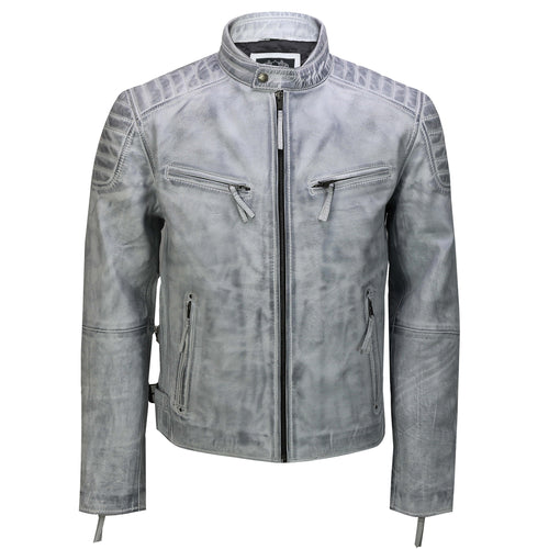 Blouson Biker Homme Cuir Blanc