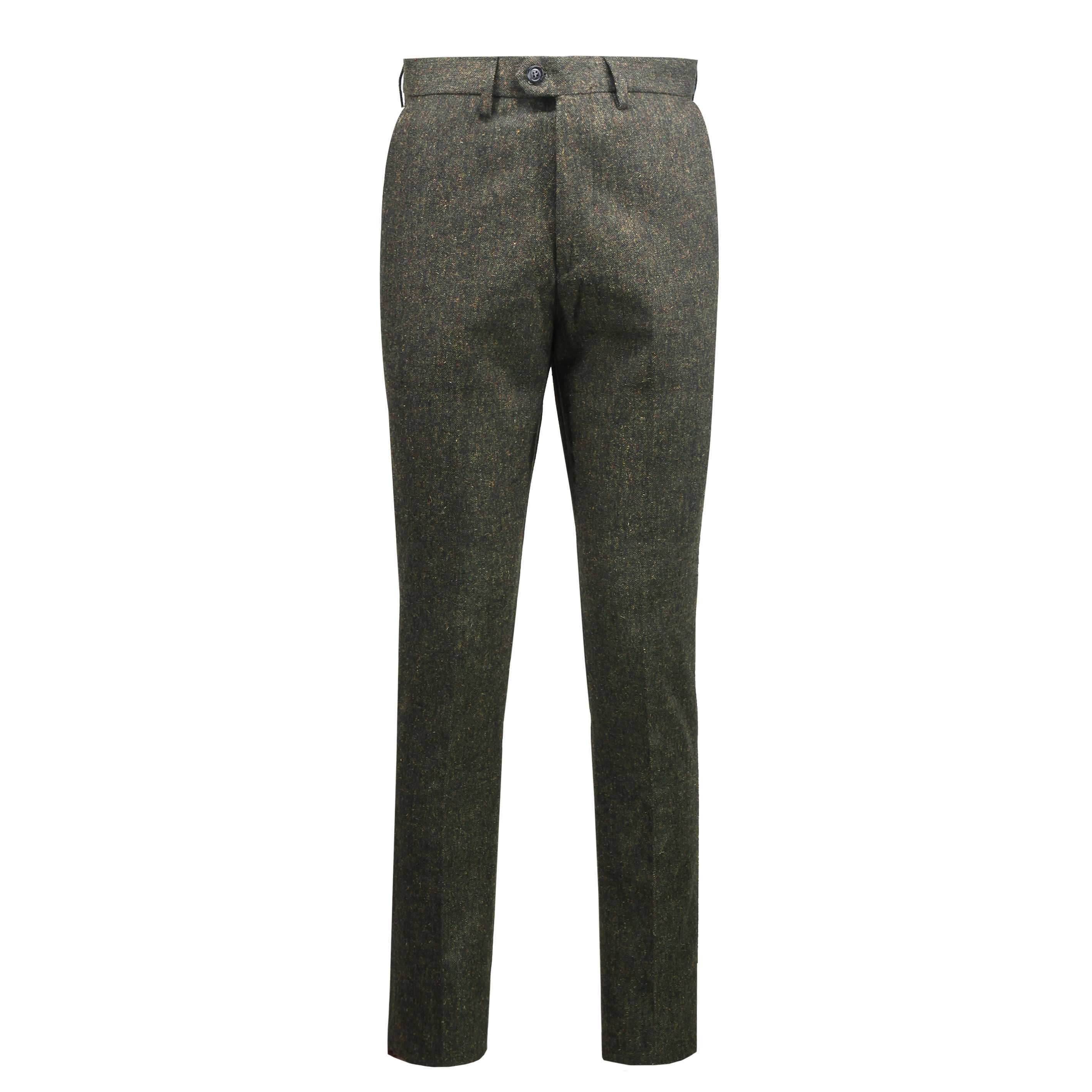 Men’s Classic Green Tweed Trousers Vintage Styled Tailored Fit Formal Suit Pants