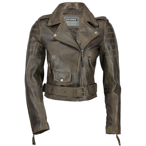 VESTE EN CUIR RETRO BIKER POUR FEMME