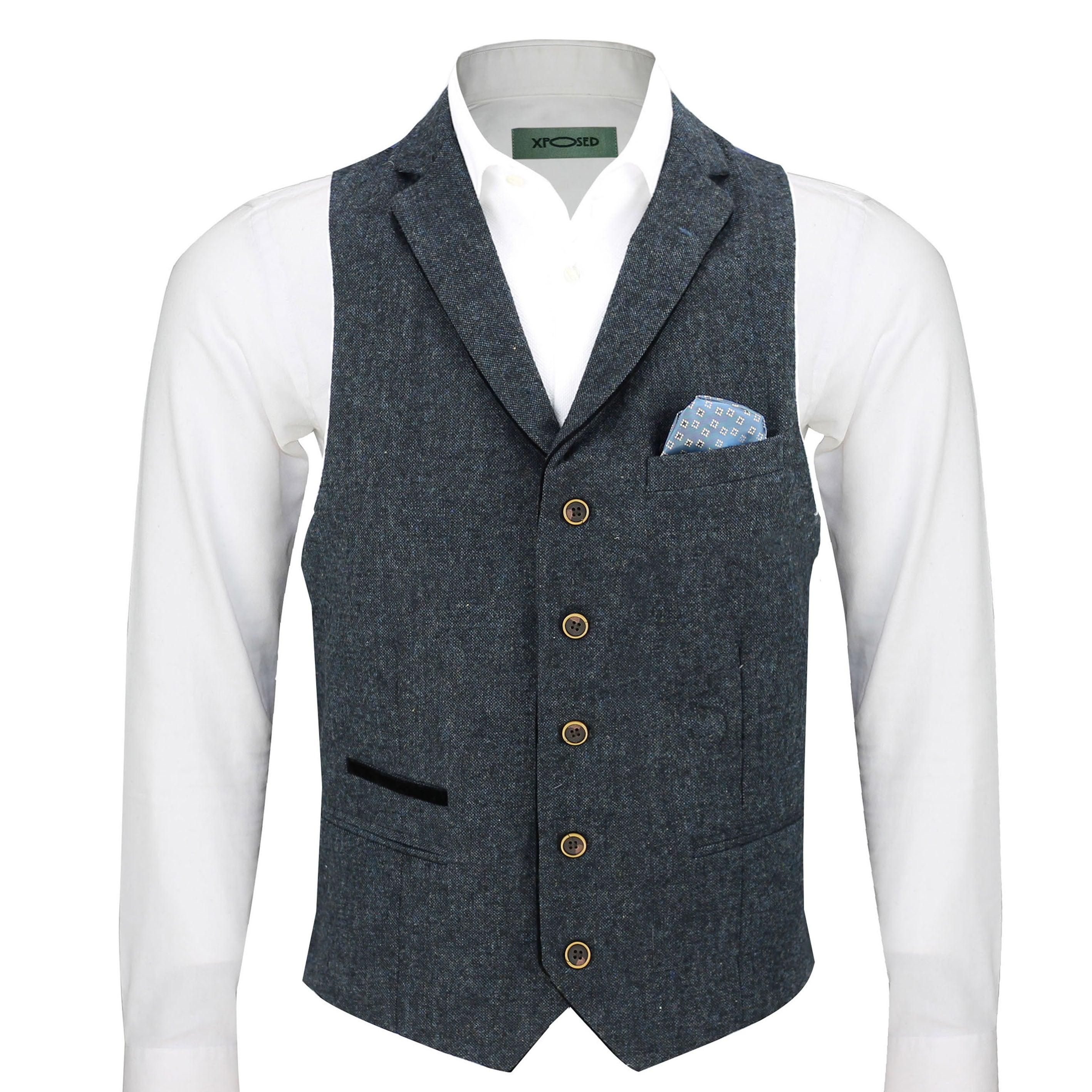 Blue Tweed Collar Waistcoat