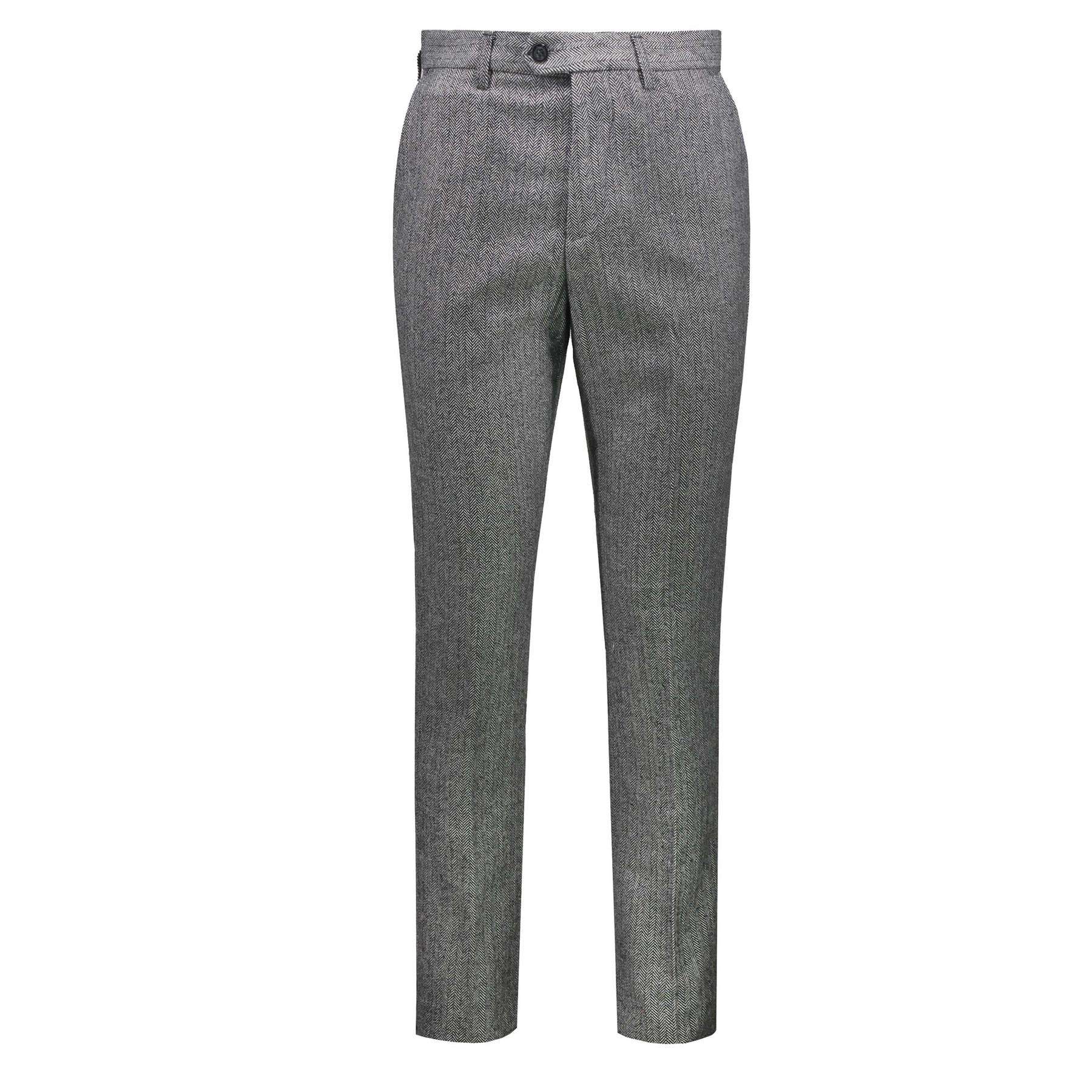 Grey Herringbone Tweed Trousers