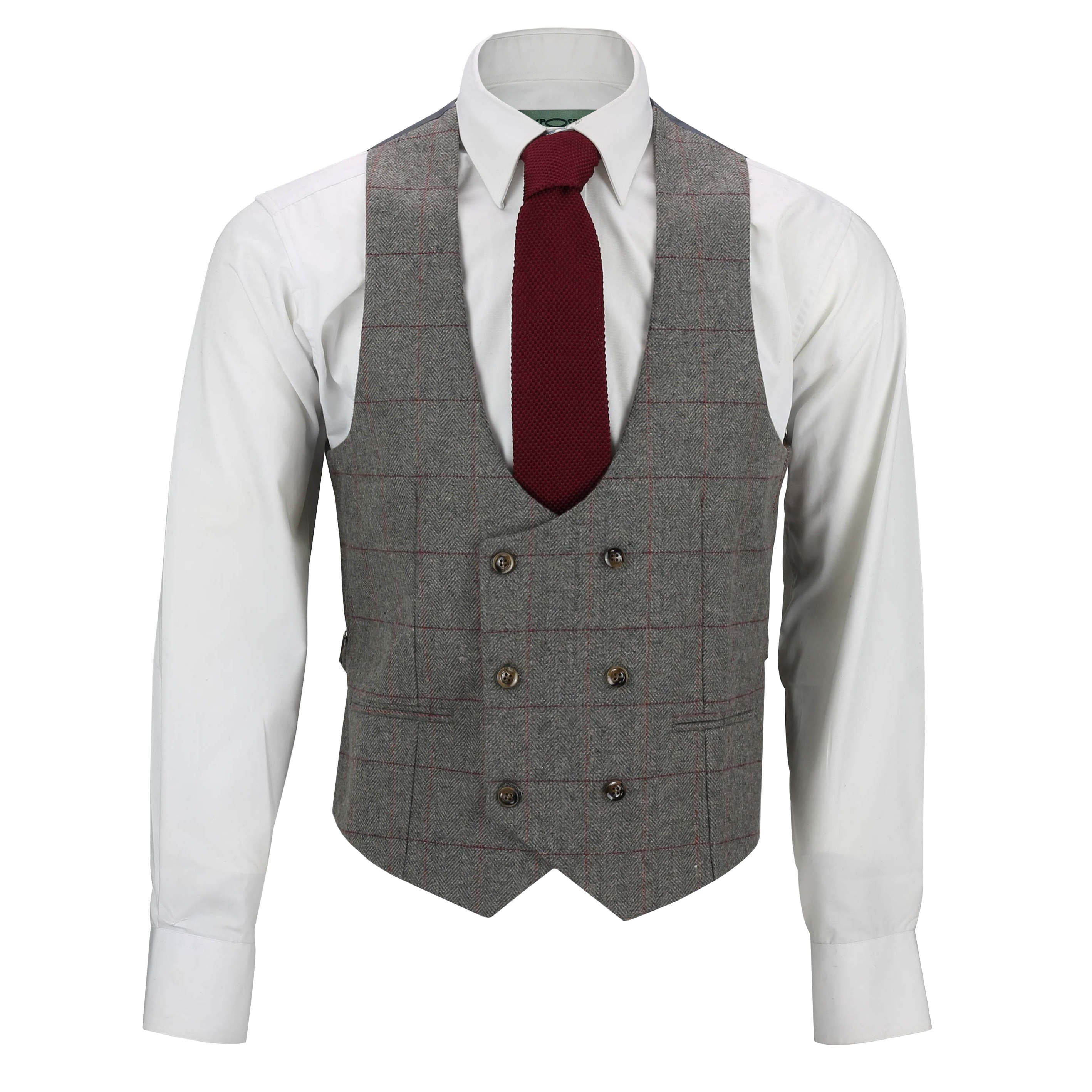 Tweed Check Double Breasted Grey Waistcoat