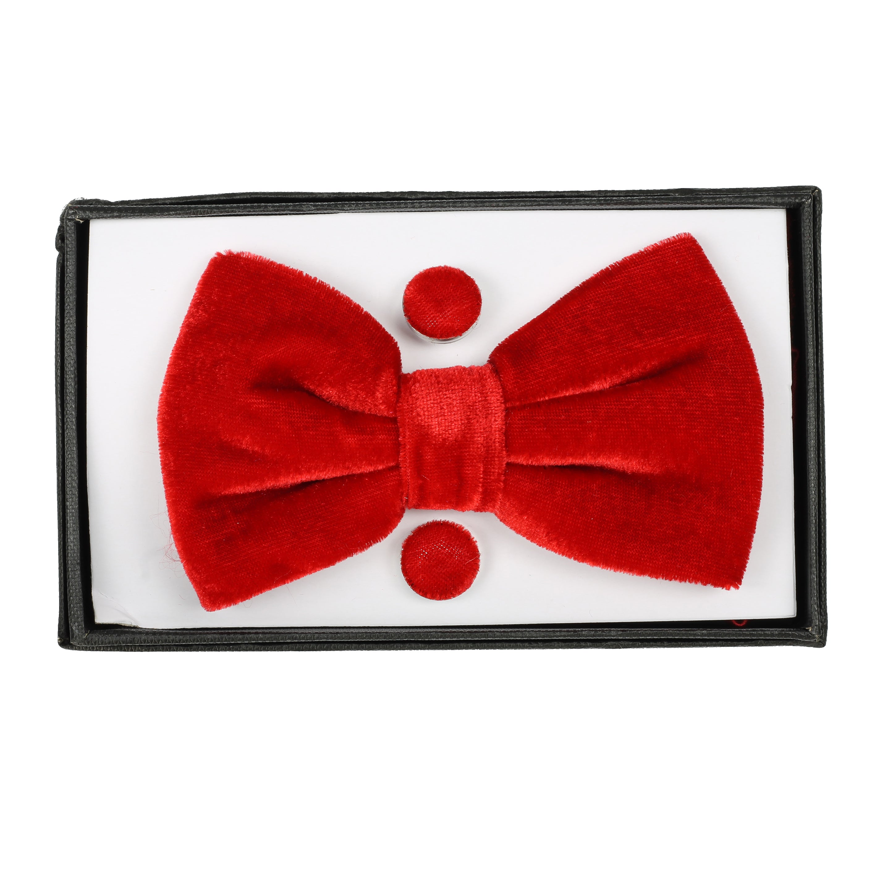 Red Shiny Velvet Bow Tie With Cufflink Pocket Square