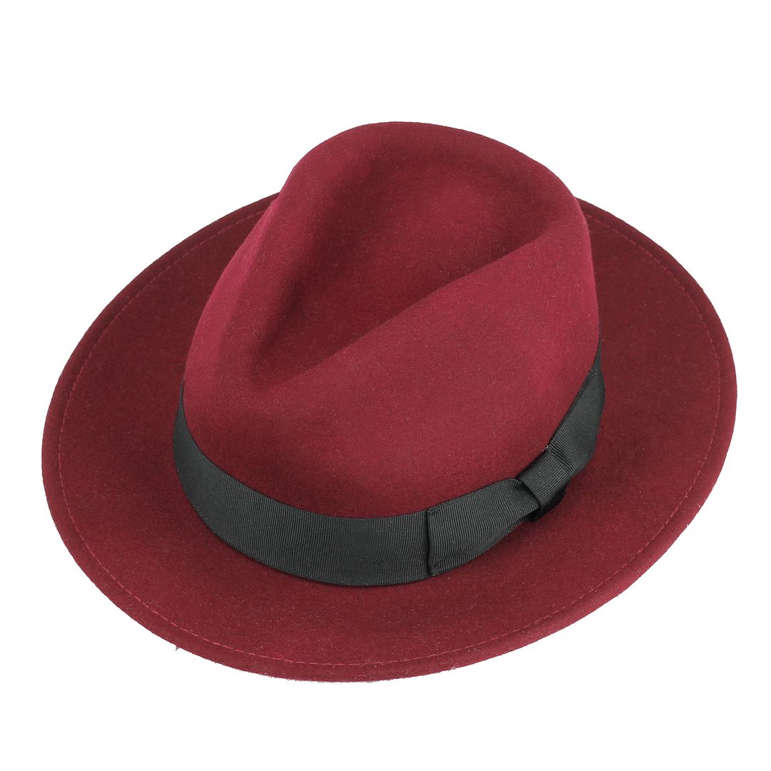 Crushable Fedora 100% Wool Wide Brim Maroon Hat
