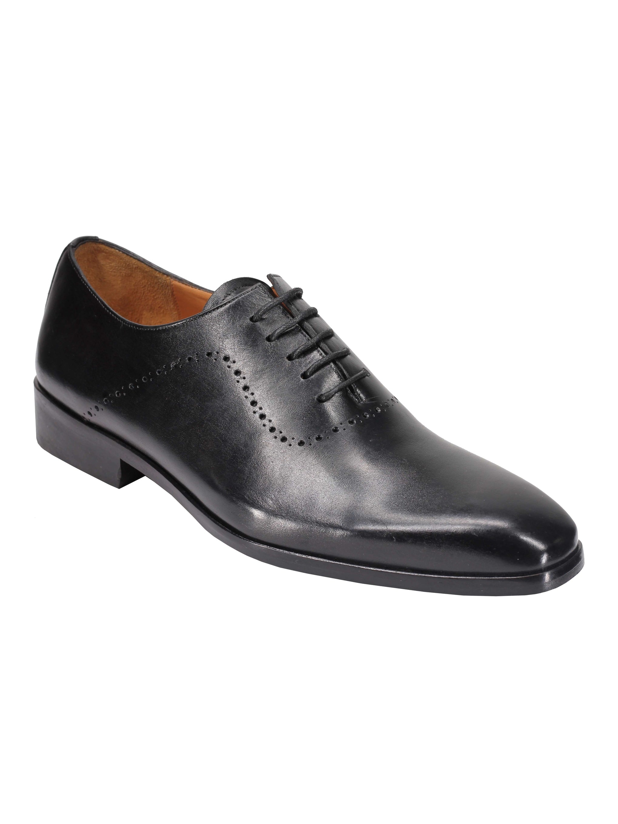 BLACK CALF LEATHER OXFORD LACE UP BROGUE SHOES