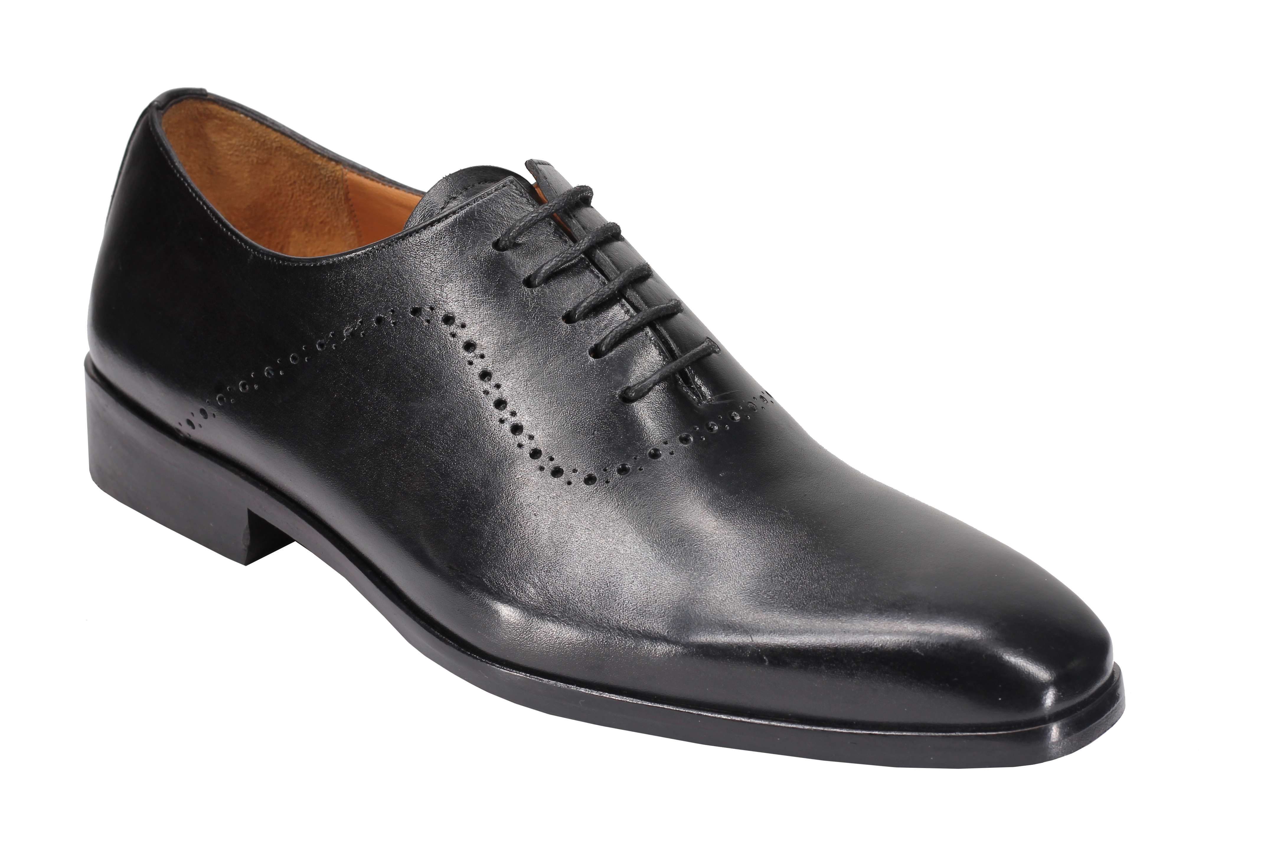 BLACK CALF LEATHER OXFORD LACE UP BROGUE SHOES