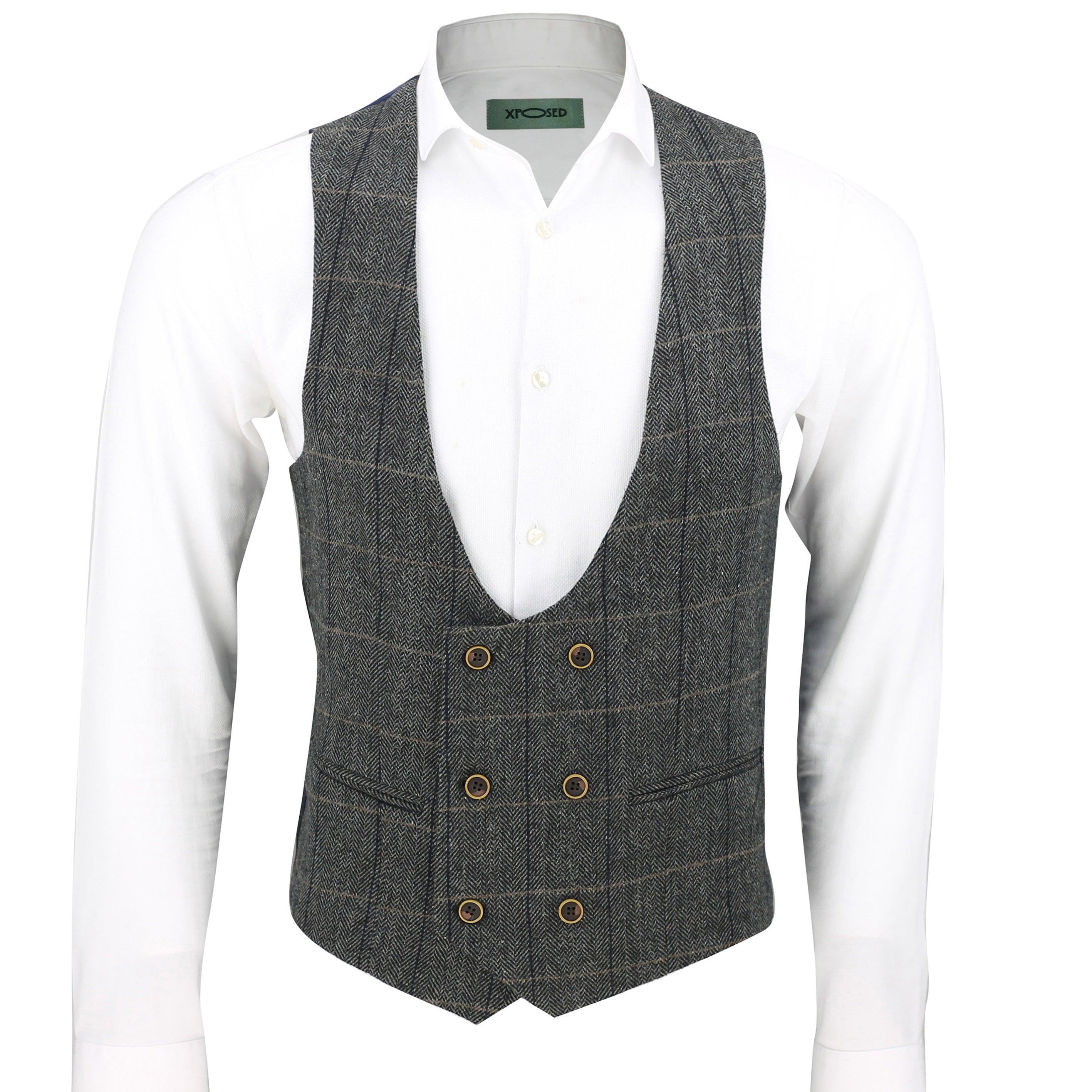 Tweed Check Black Double Breasted Waistcoat