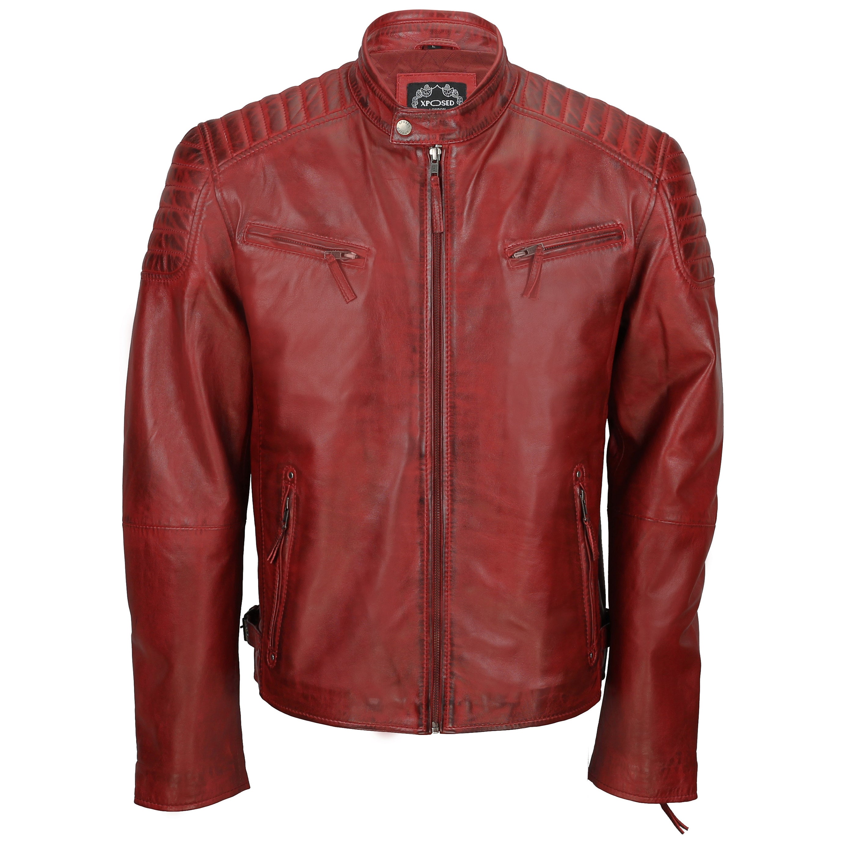 Mens Leather Red Biker Jacket