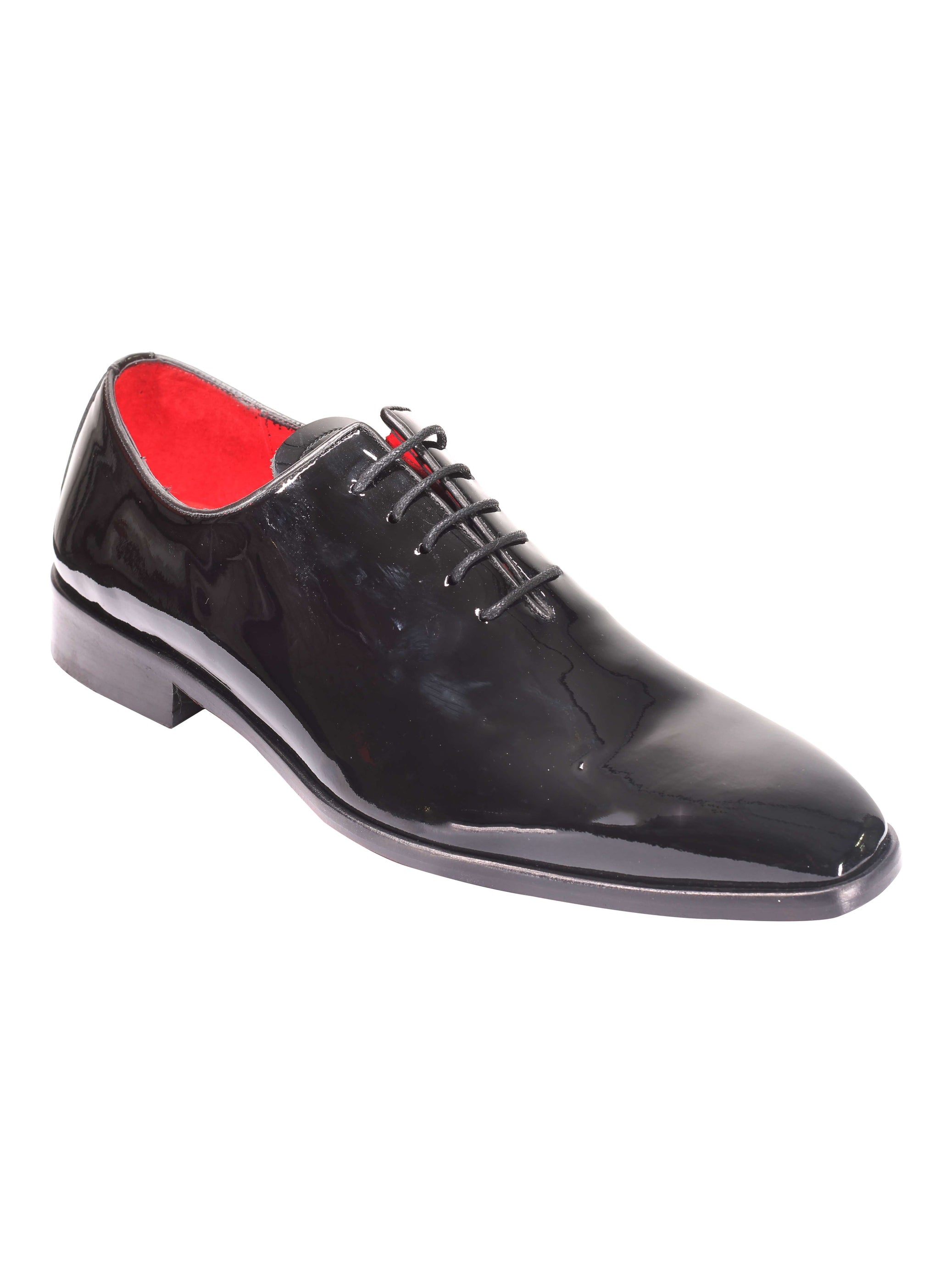 BLACK LEATHER SHINY OXFORD LACE UP SHOES