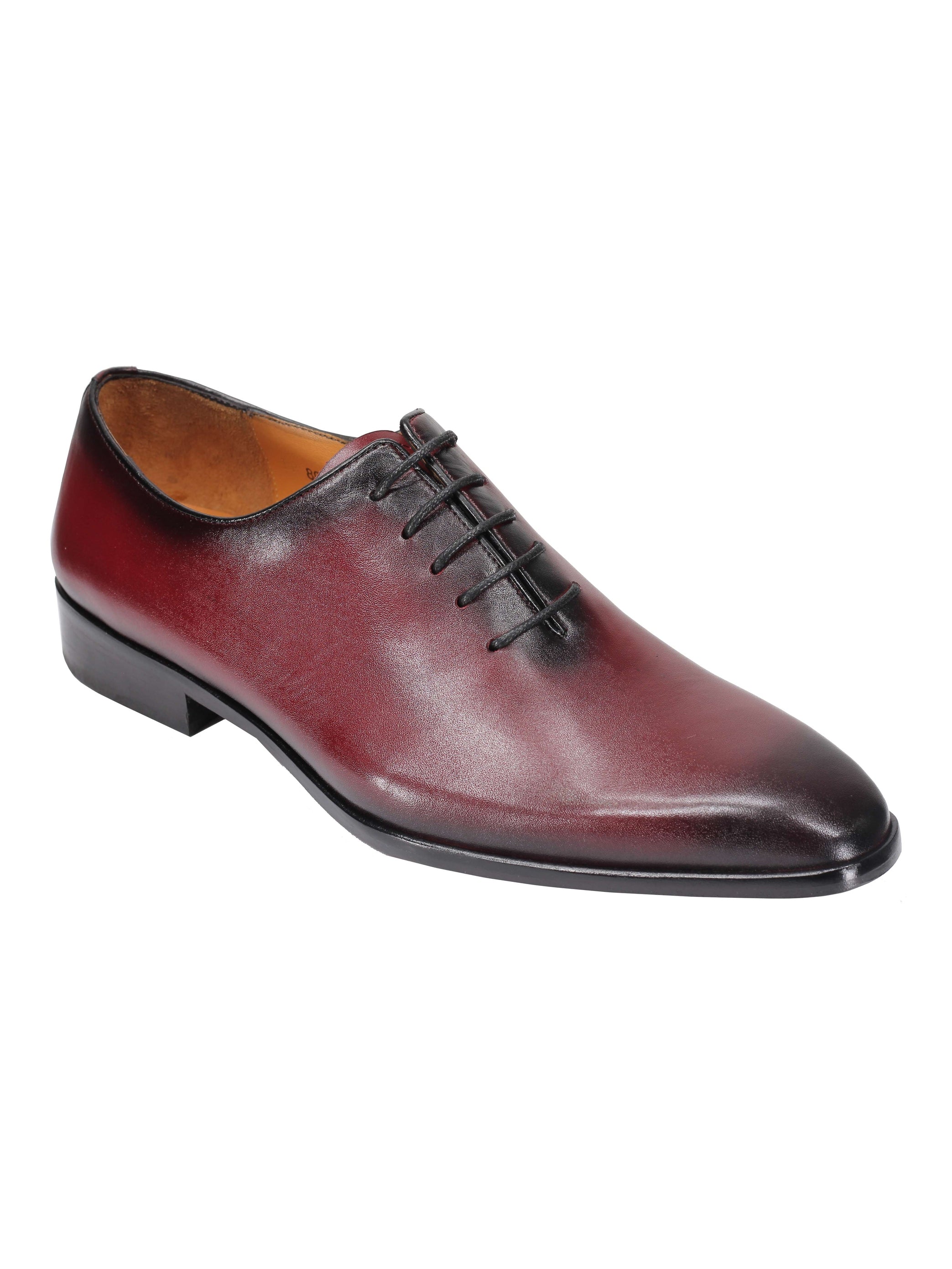 MAROON CALF LEATHER WHOLECUT OXFORD LACE UP SHOES