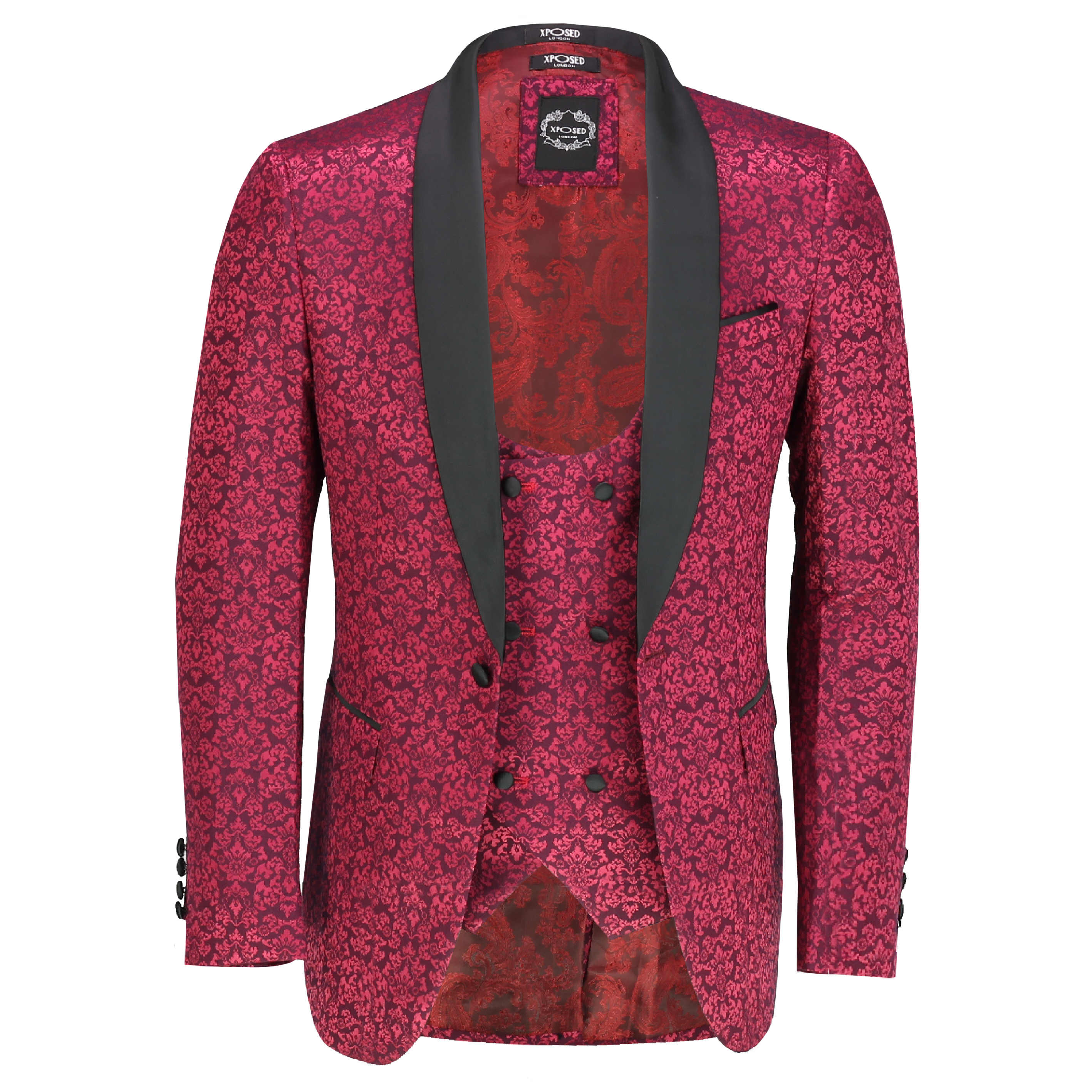 Red Paisley Printed Blazer With Waistcoat