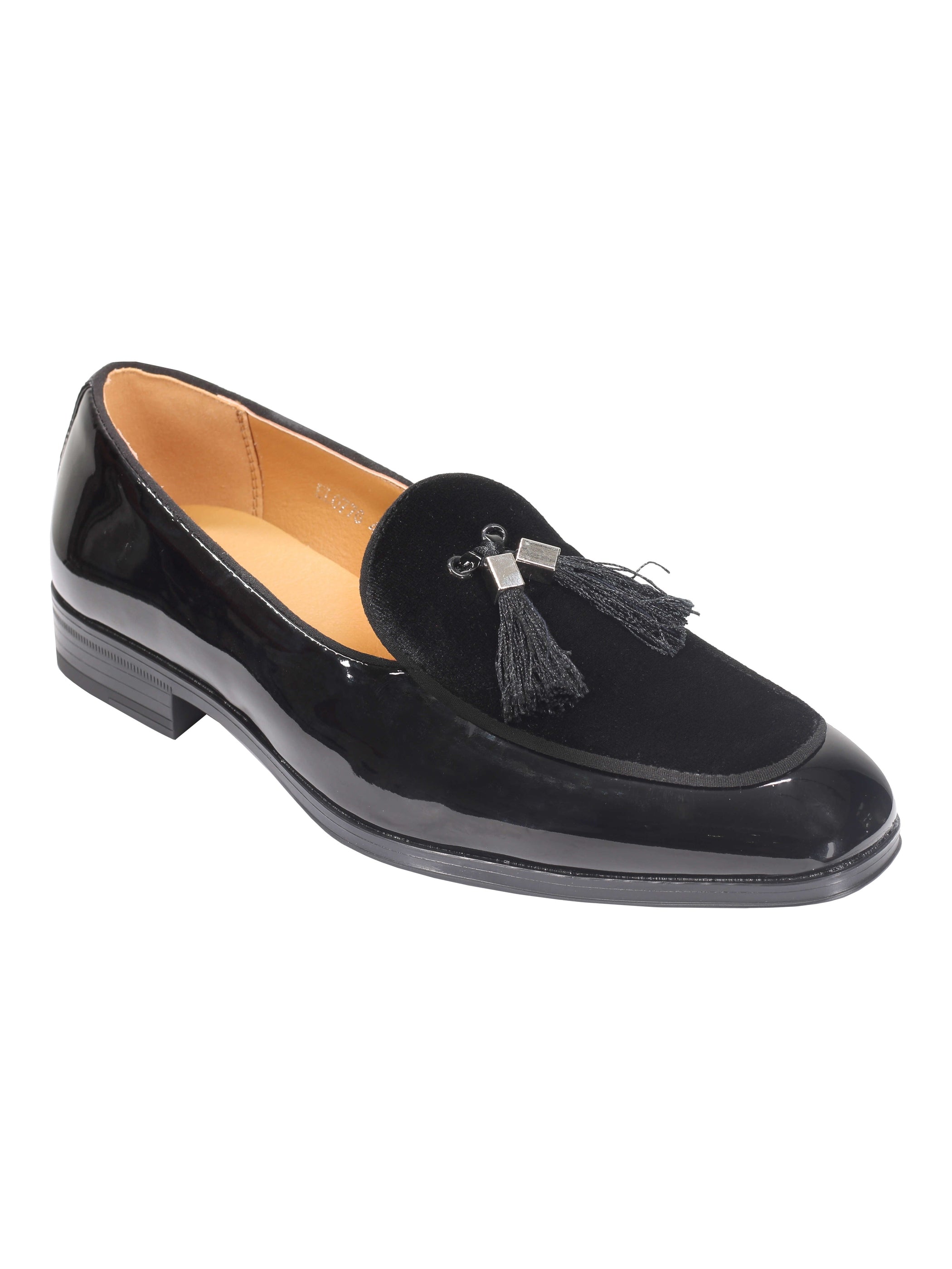 BLACK SHINY FAUX LEATHER TASSEL LOAFERS