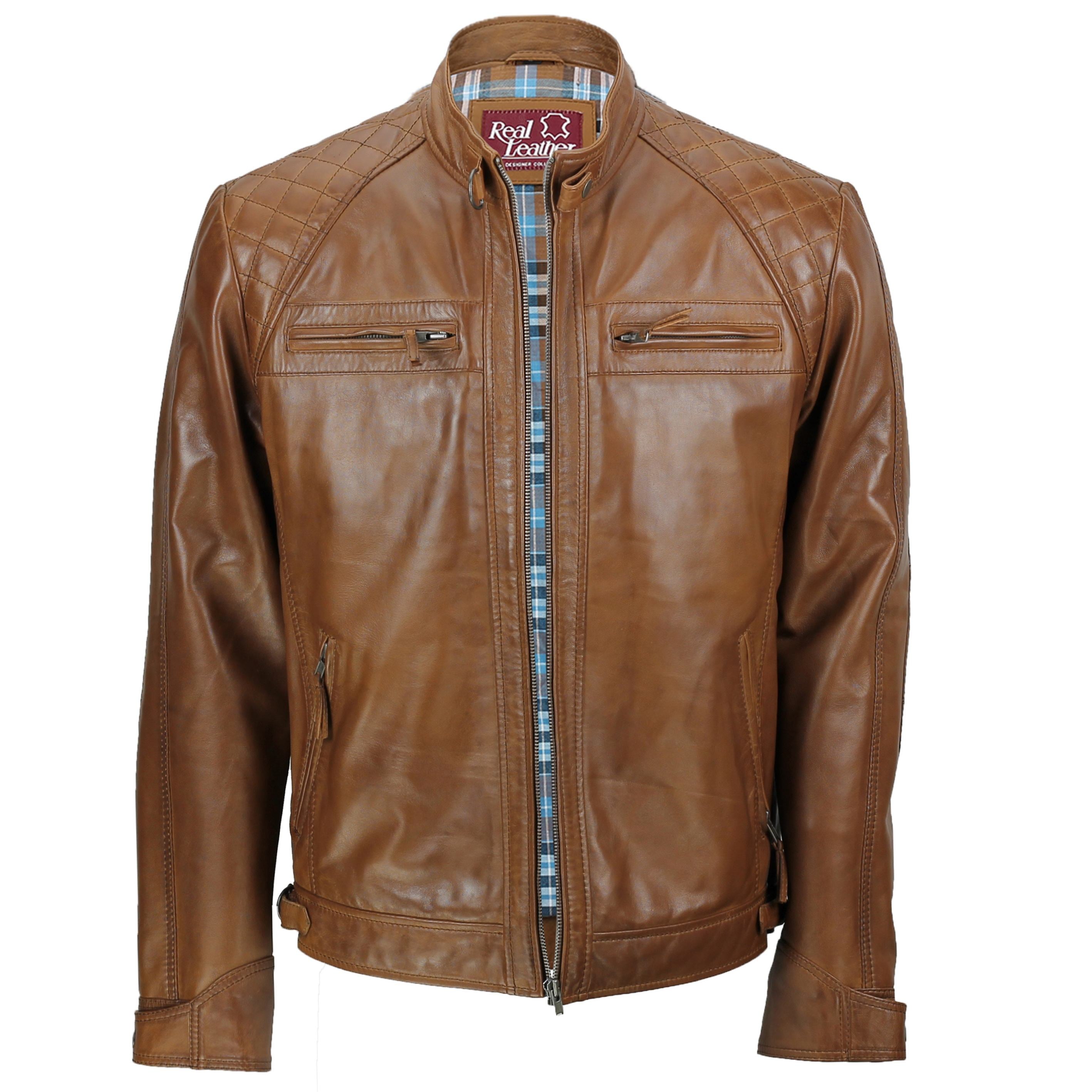 QUILTED TAN BIKER LEATHER JACKET