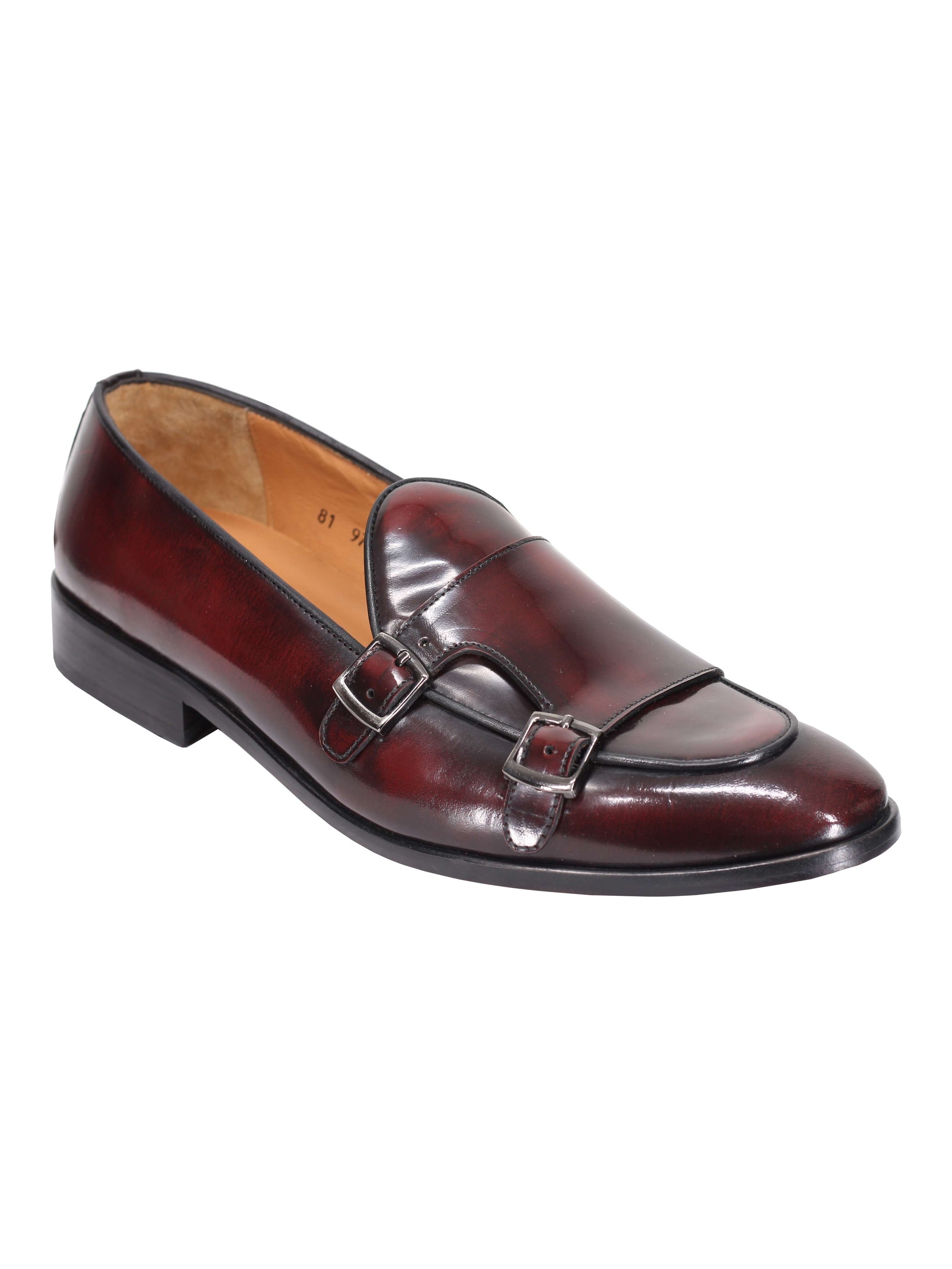 MAROON PATENT LEATHER DOUBLE MONK SHOES