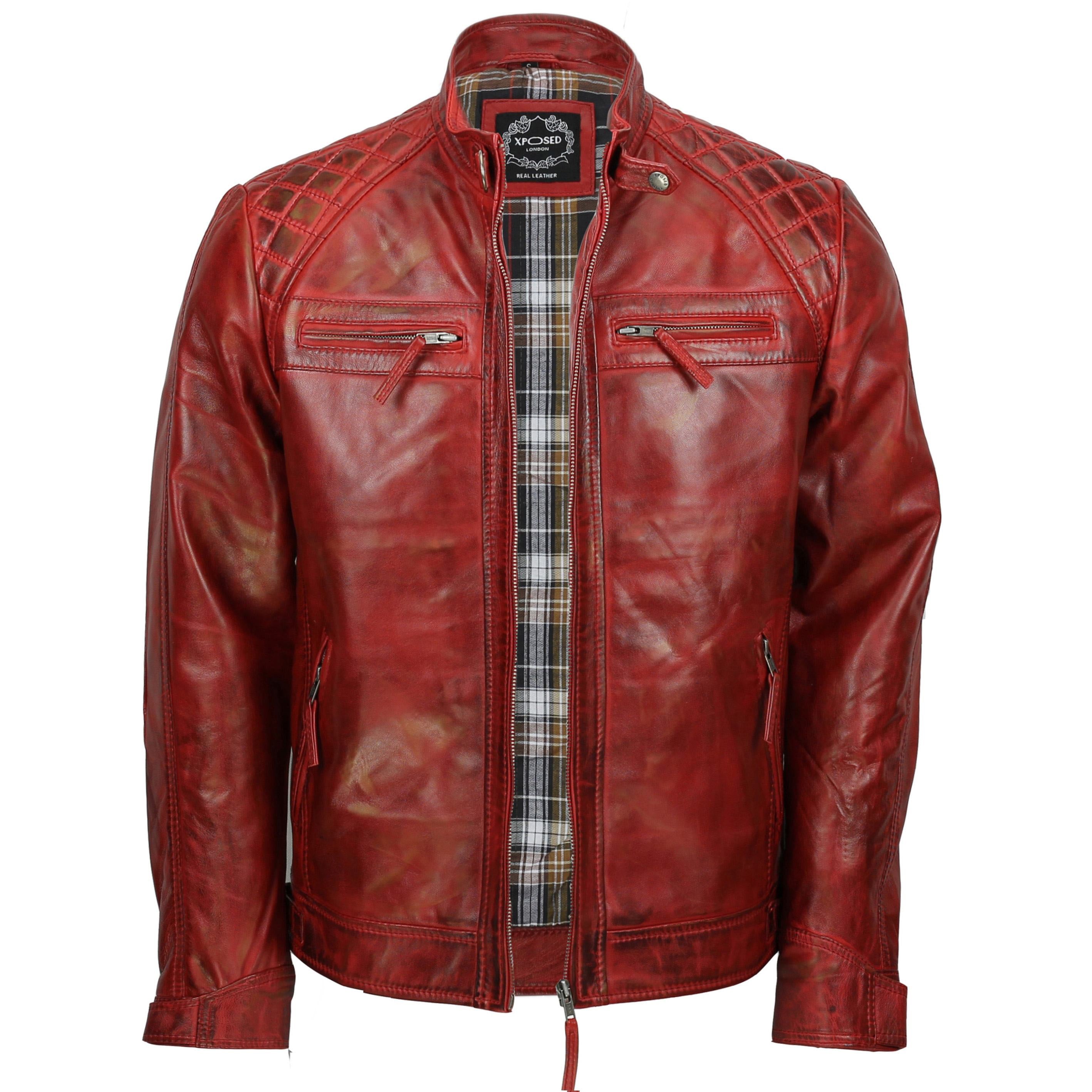 QUILTED RED BIKER LEATHER JACKET