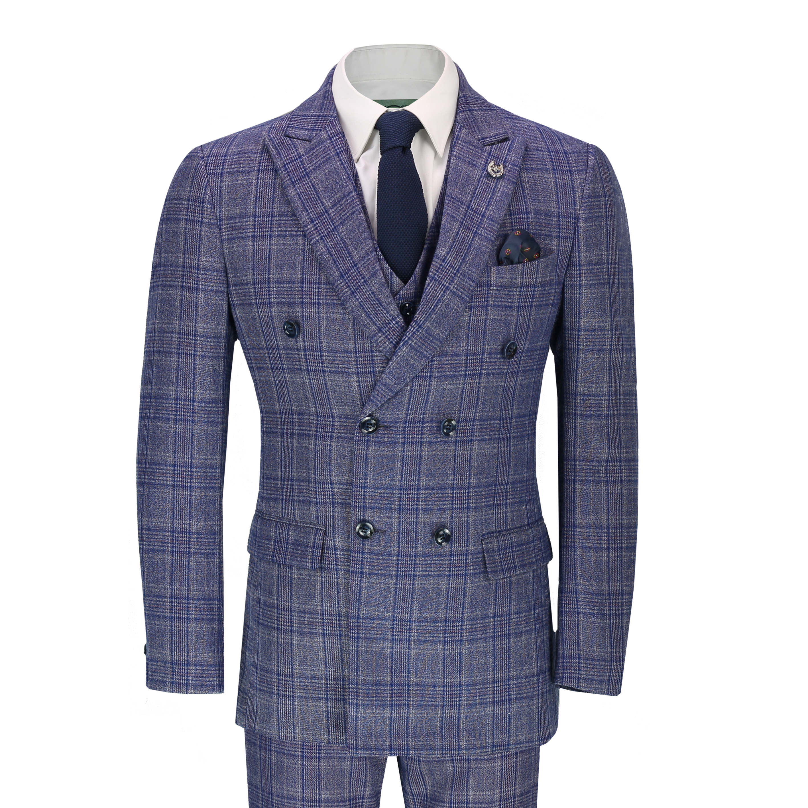 Tweed Navy Double Breasted Check Suit