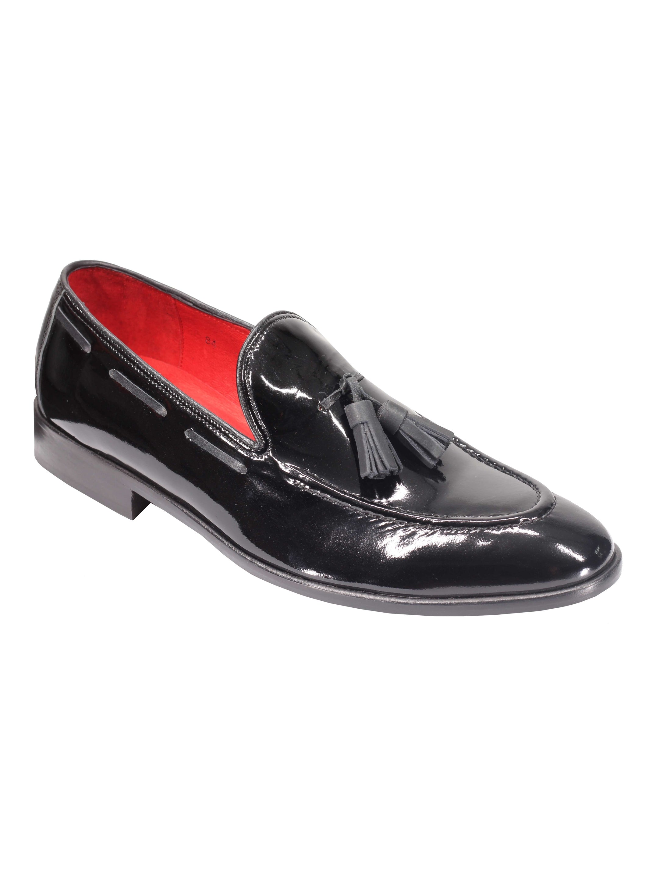 BLACK SHINY LEATHER TASSEL LOAFERS