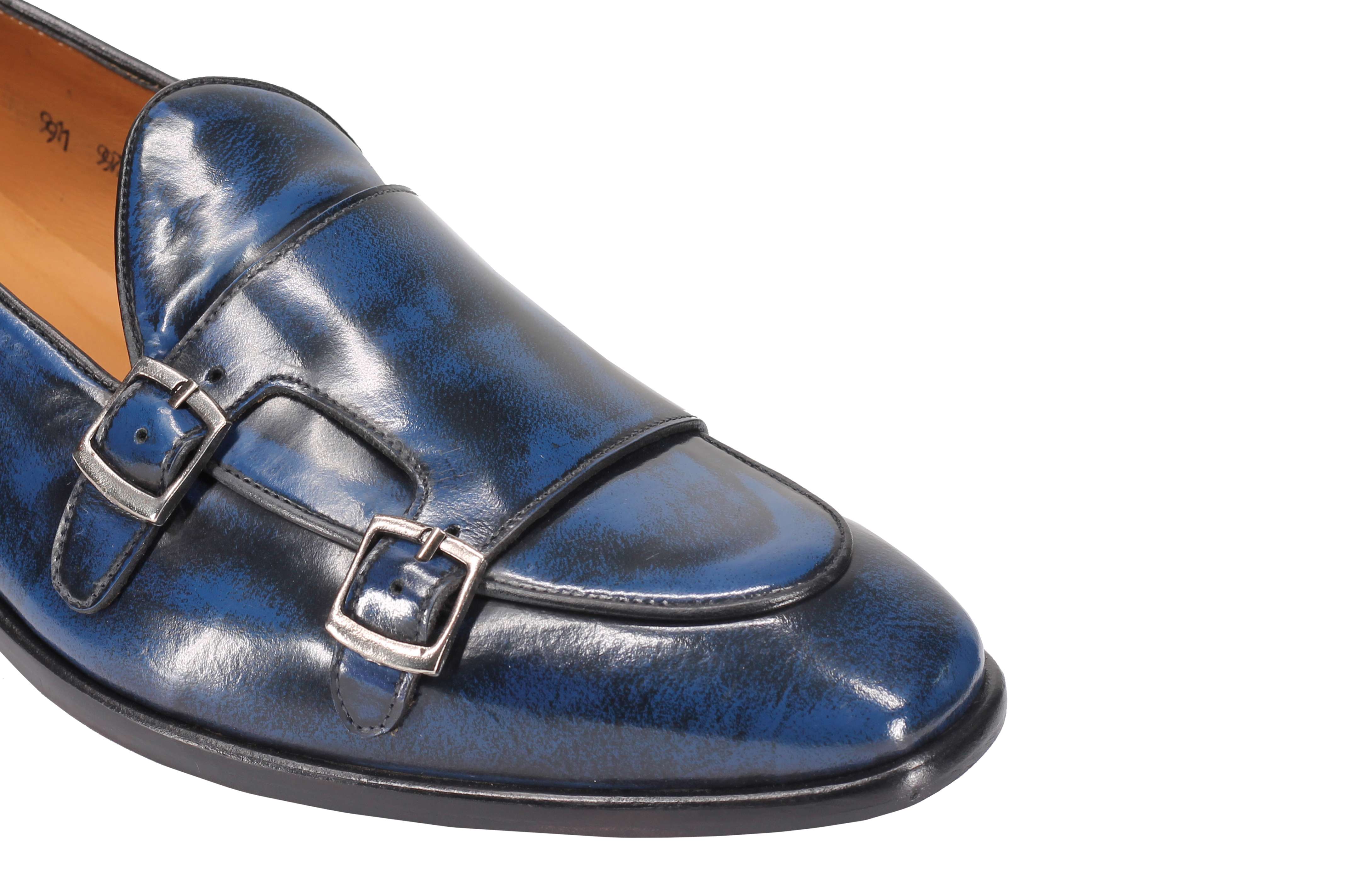 Blue Patent Leather Double Monk Shoes