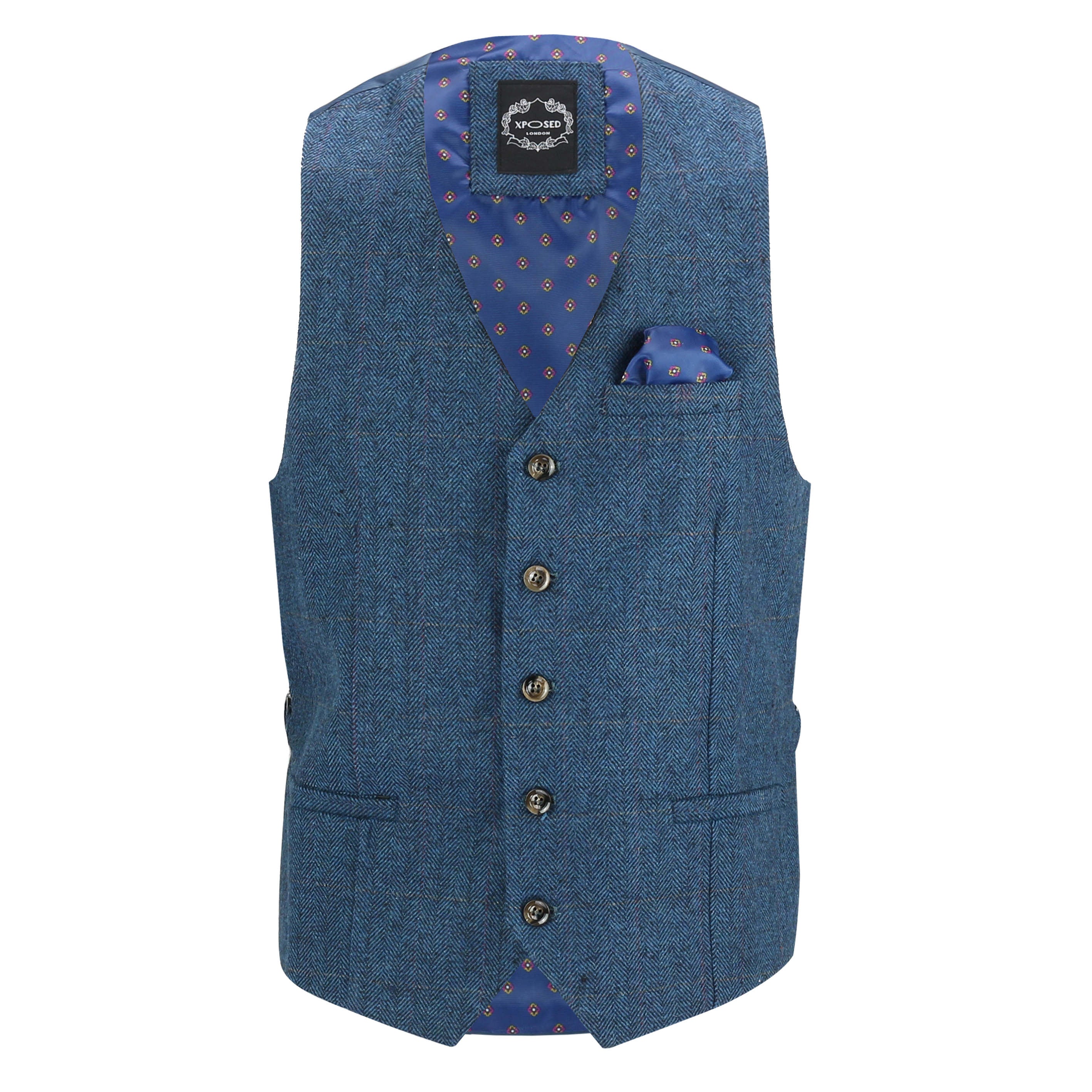 Herringbone Tweed Check Navy Waistcoat