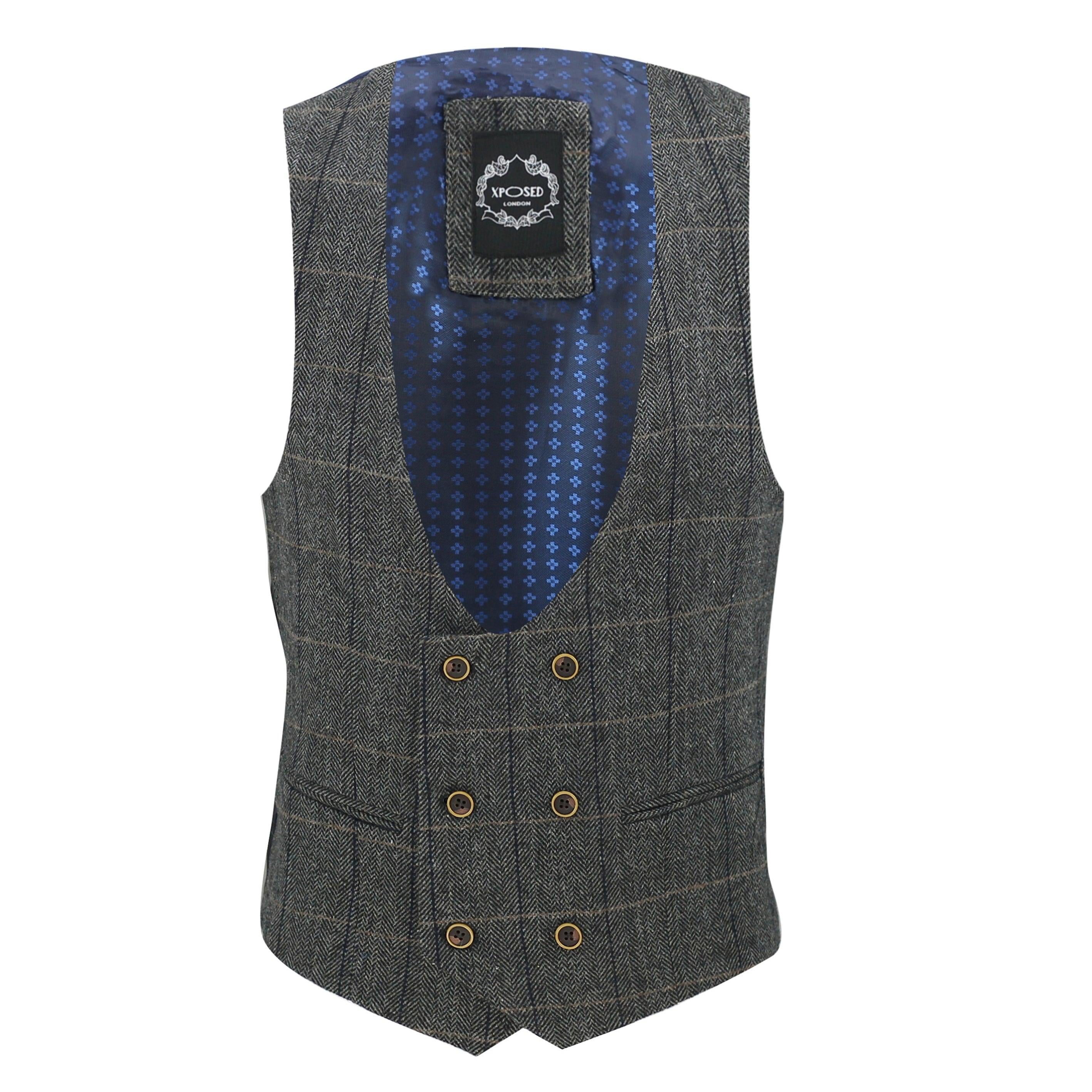 Tweed Check Black Double Breasted Waistcoat