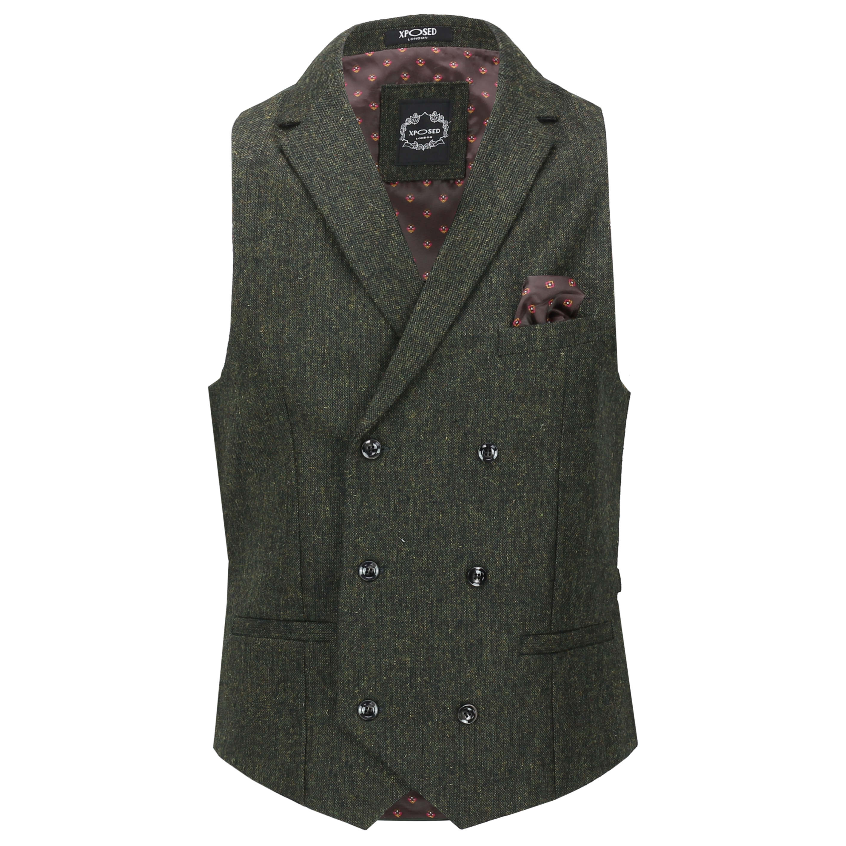 Tweed Double Breasted Green Waistcoat