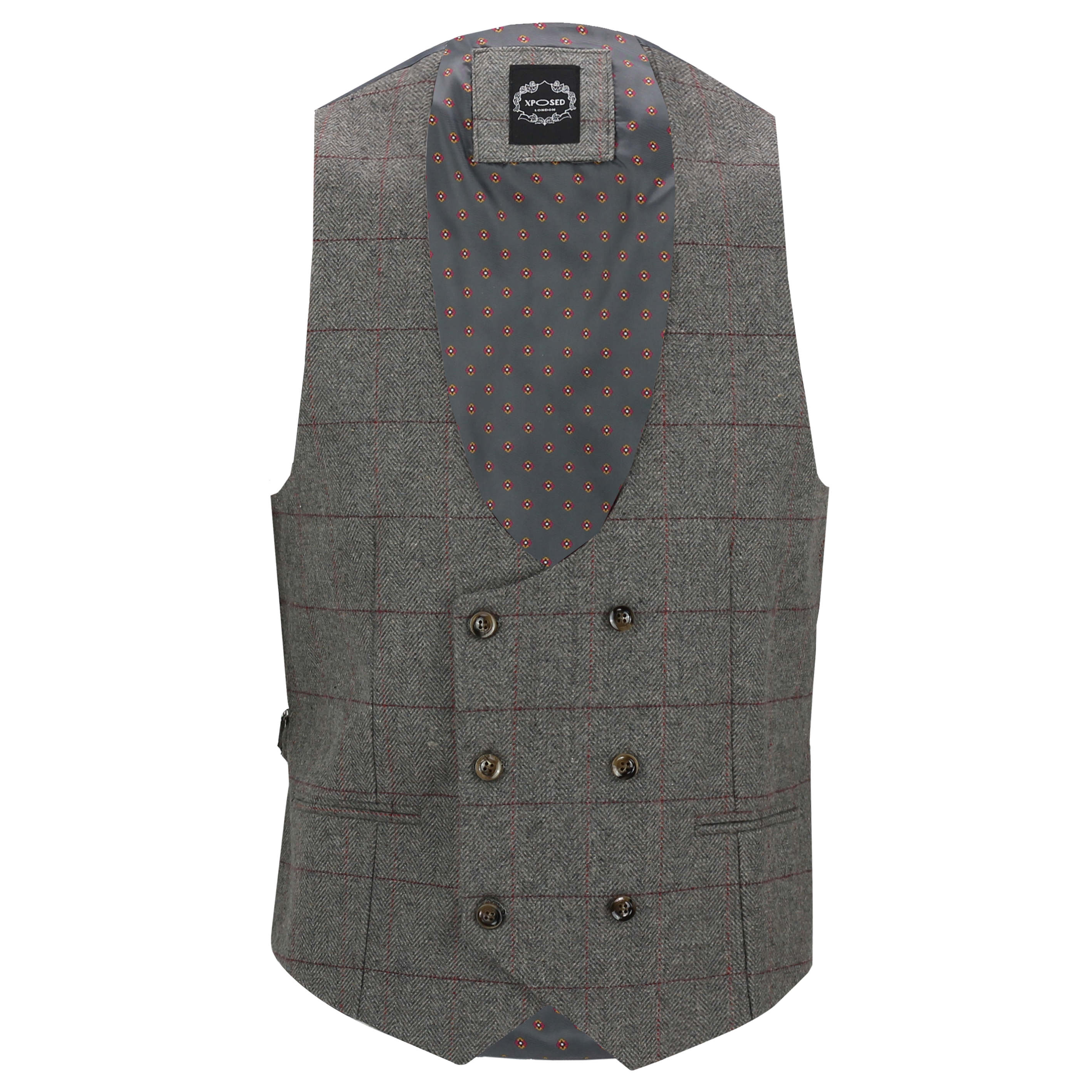 Tweed Check Double Breasted Grey Waistcoat