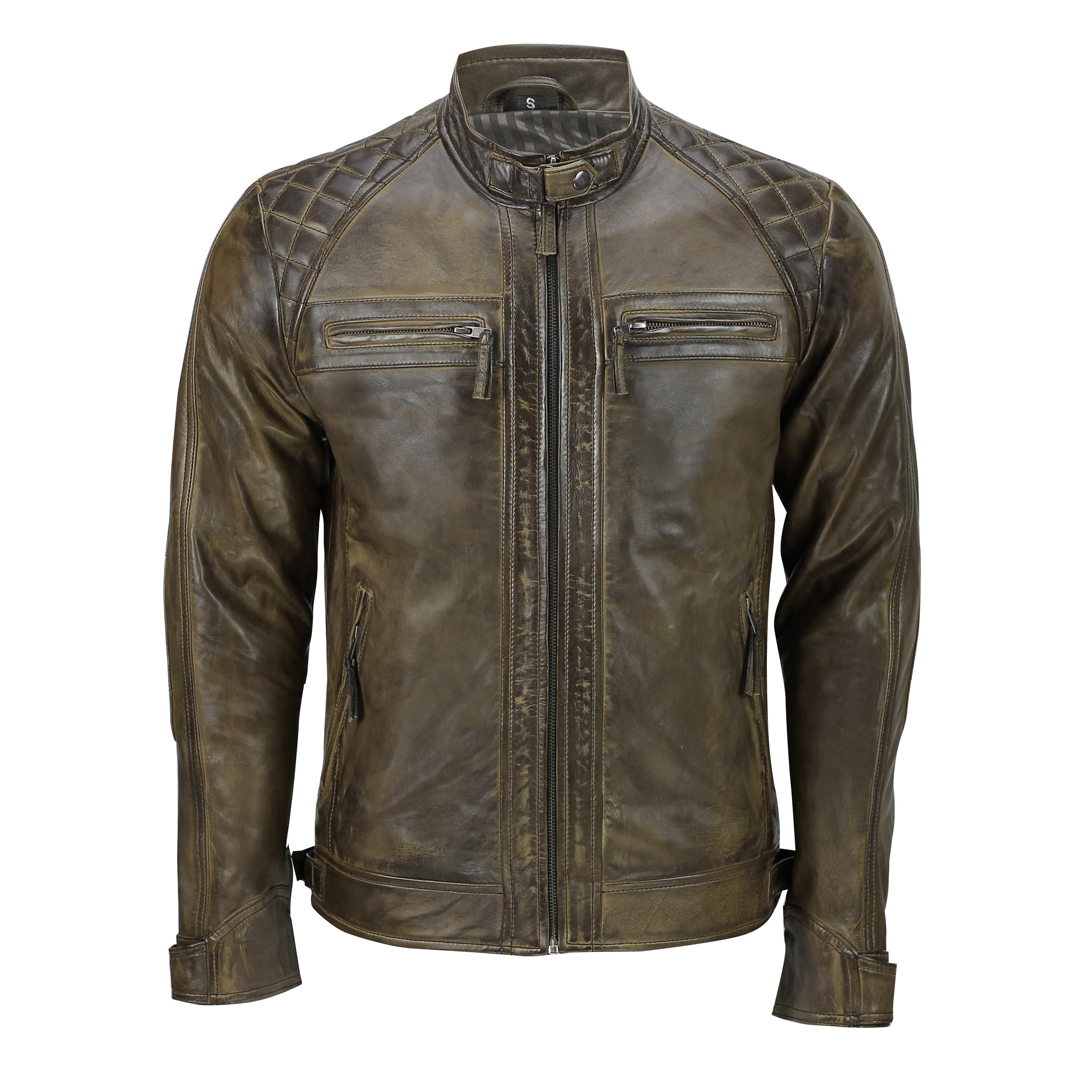 Mens Real Soft Leather Antique Brown Vintage Zipped Smart Casual Biker Jacket