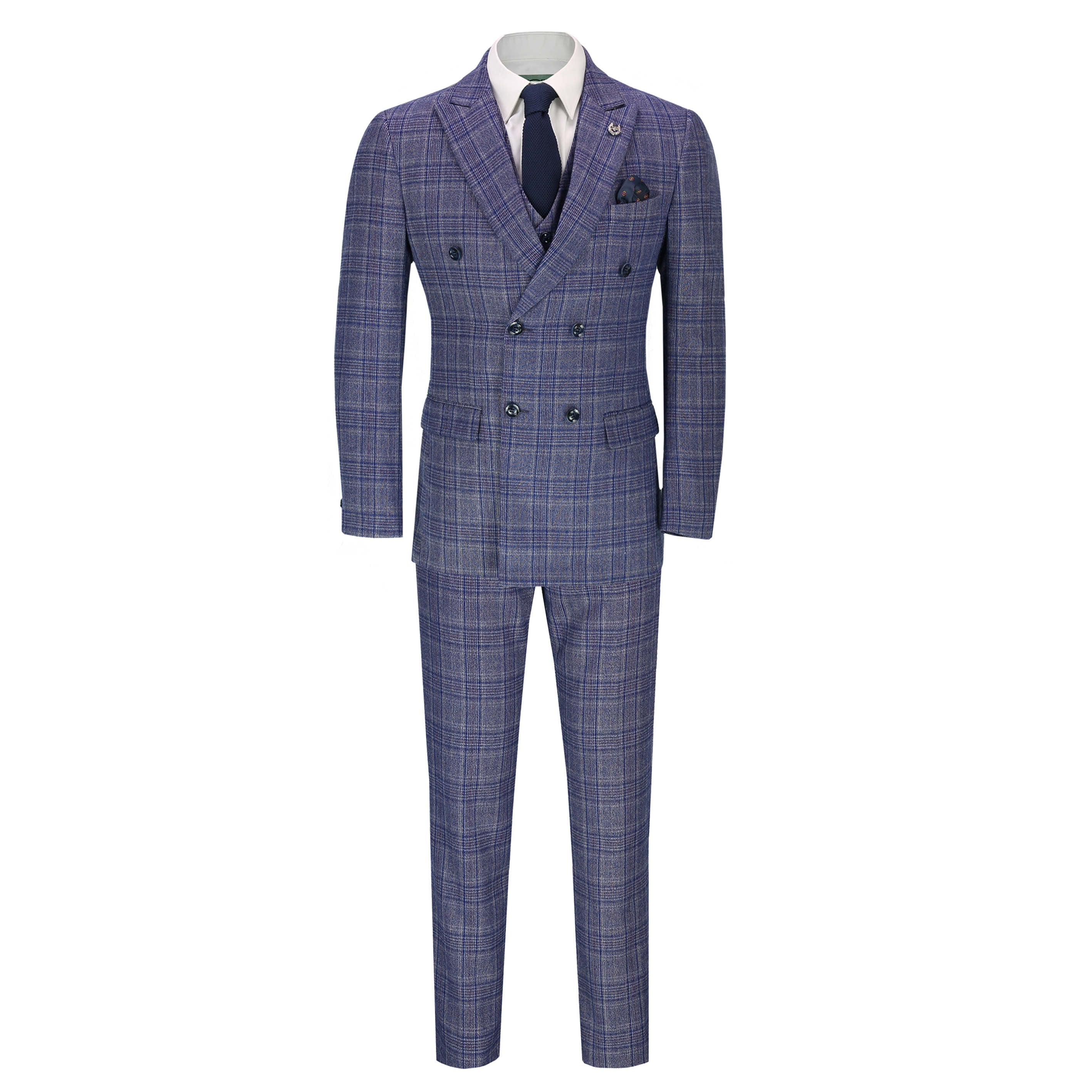 Tweed Navy Double Breasted Check Suit
