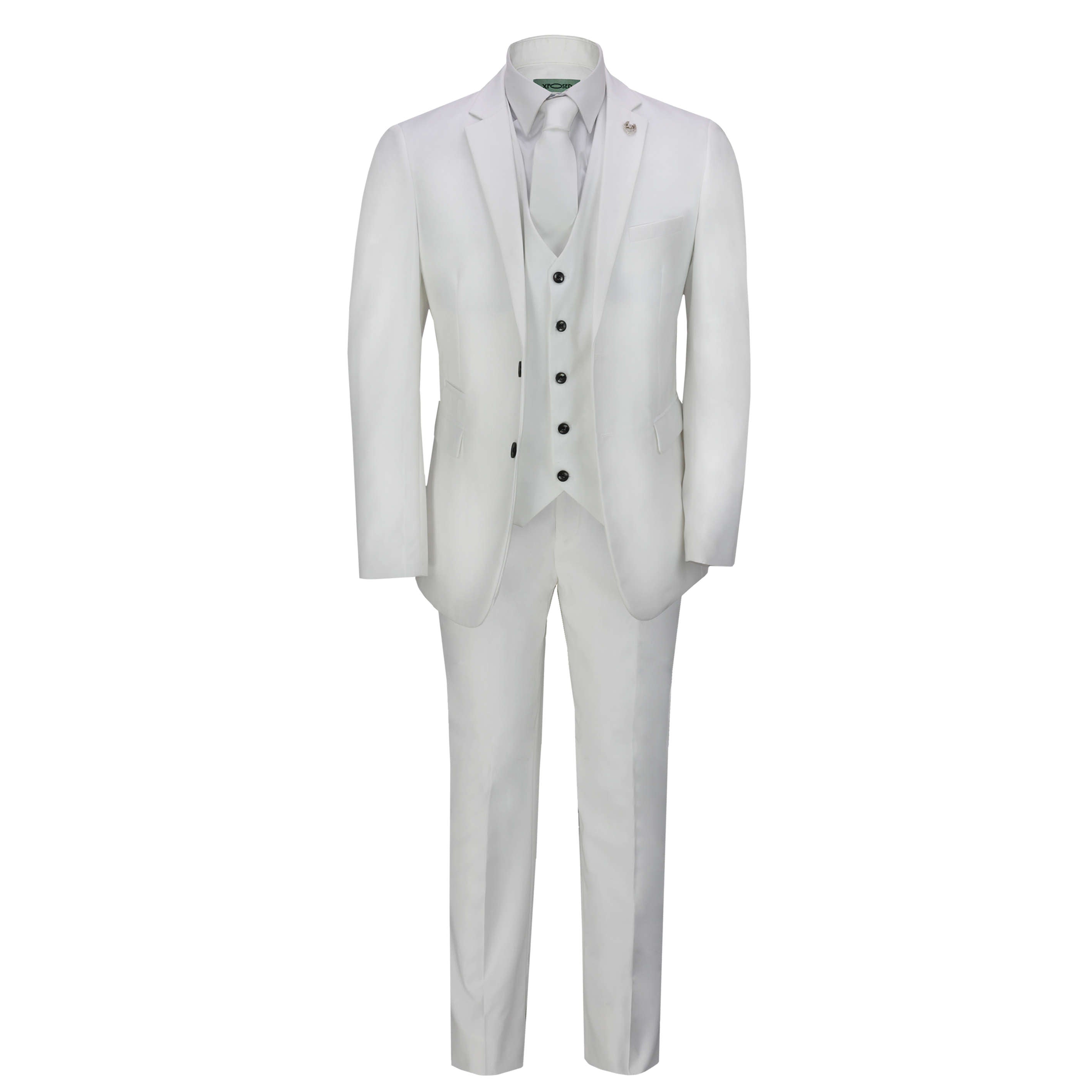 Mens 3 Piece Suit In White Smart Formal Wedding Party Retro Tailored Fit