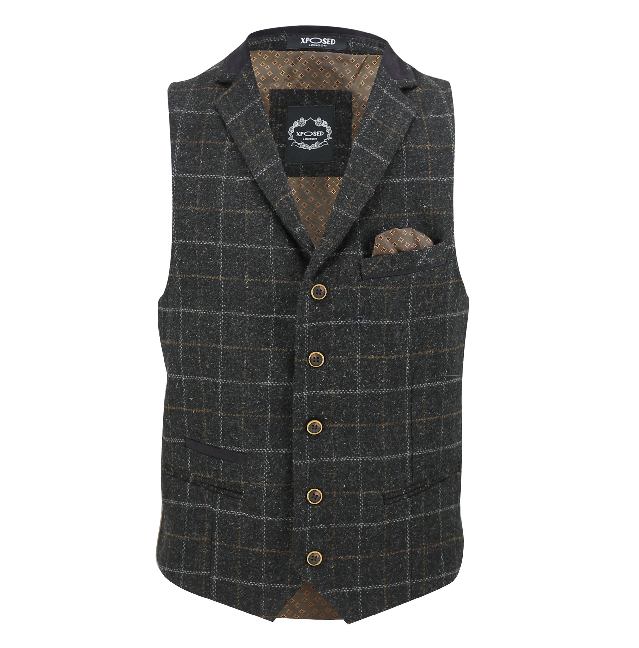 Tweed Collar Black Waistcoat