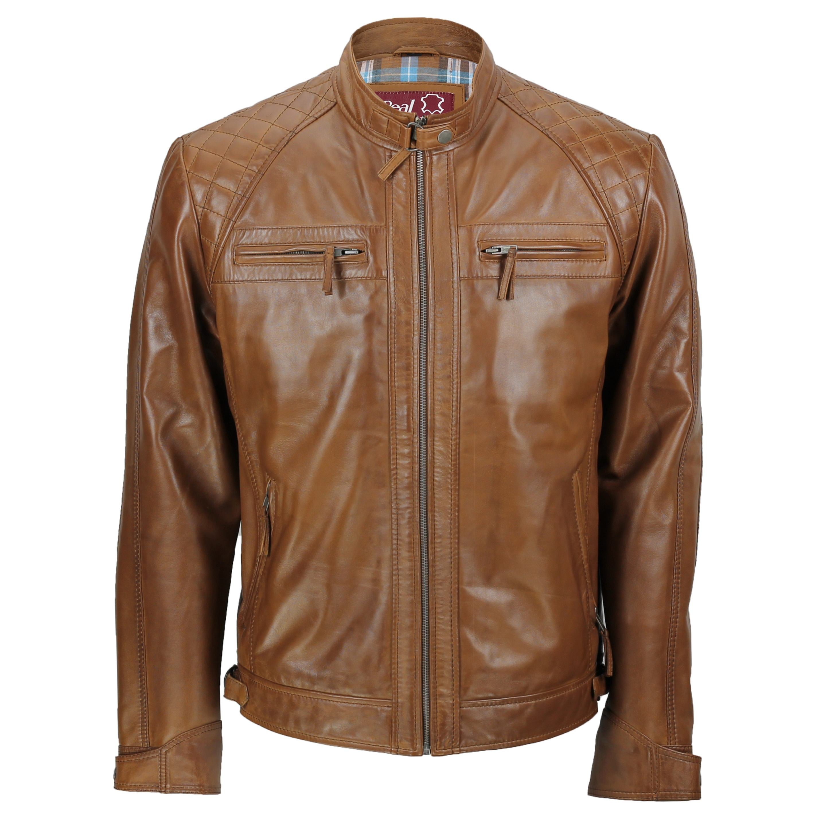 QUILTED TAN BIKER LEATHER JACKET