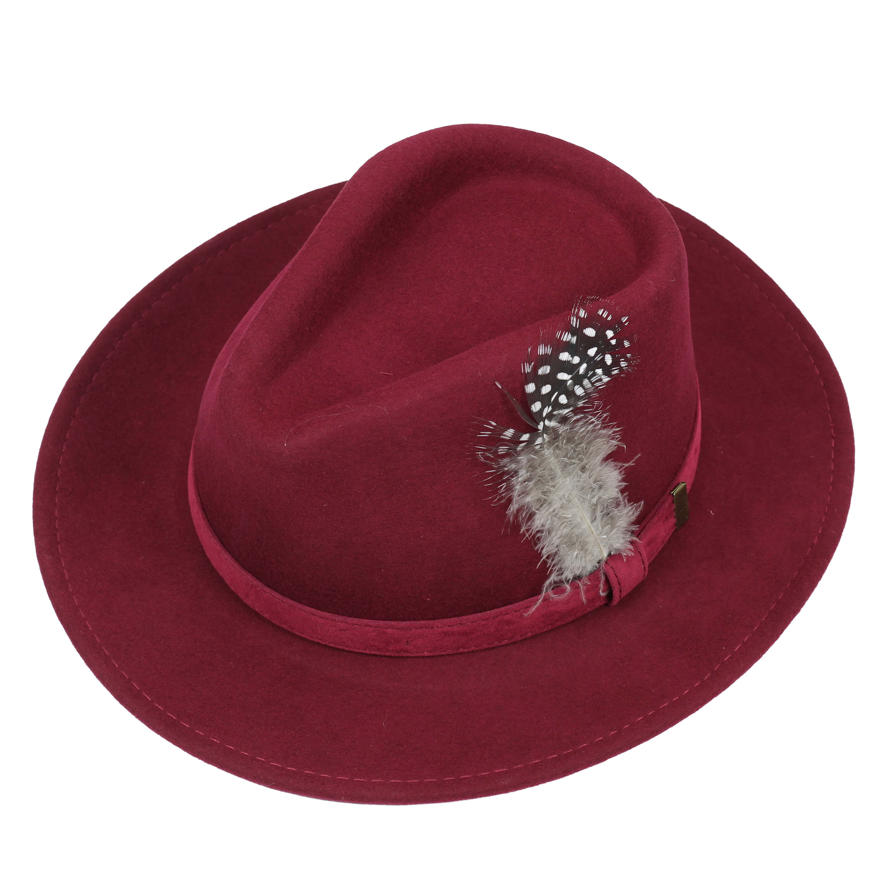 Trilby Fedora 100% Wool Maroon Hat