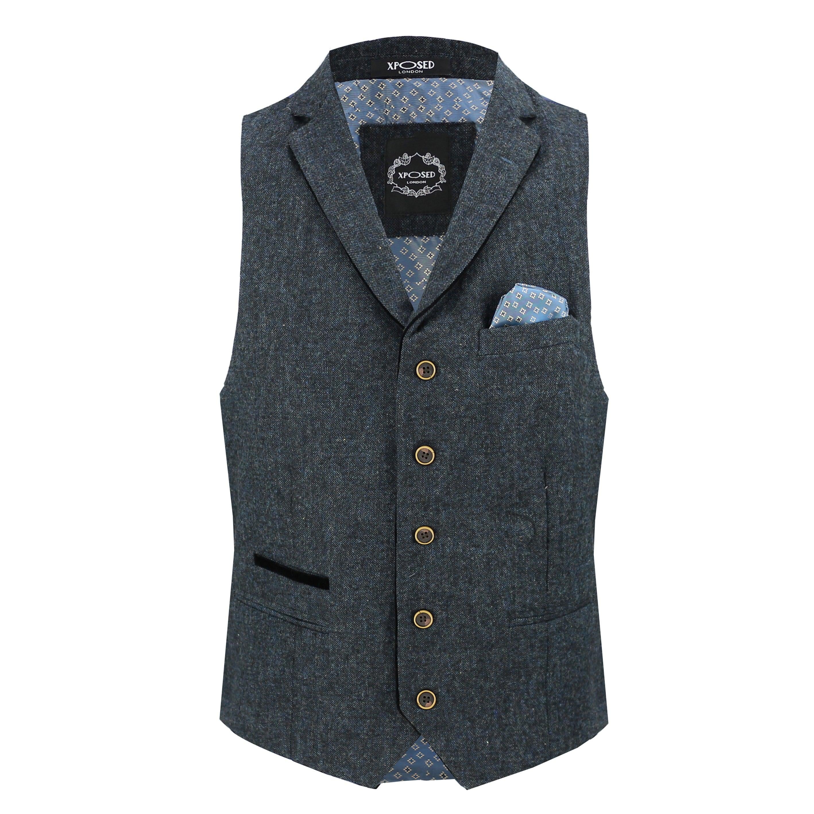 Blue Tweed Collar Waistcoat