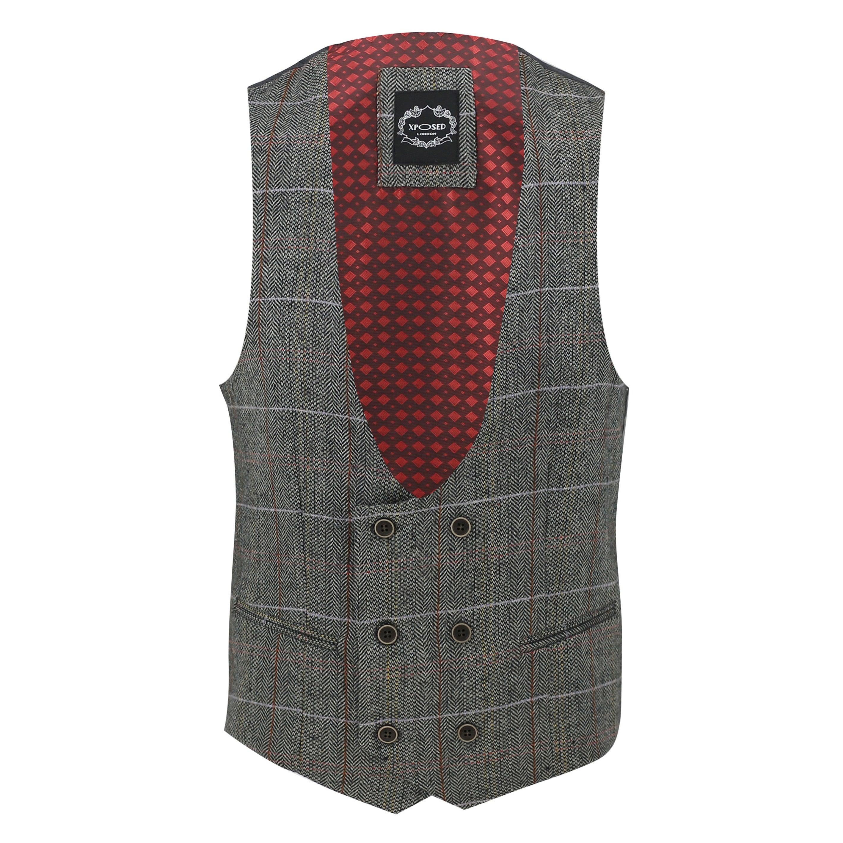 Tweed Check Double Breasted Black Waistcoat